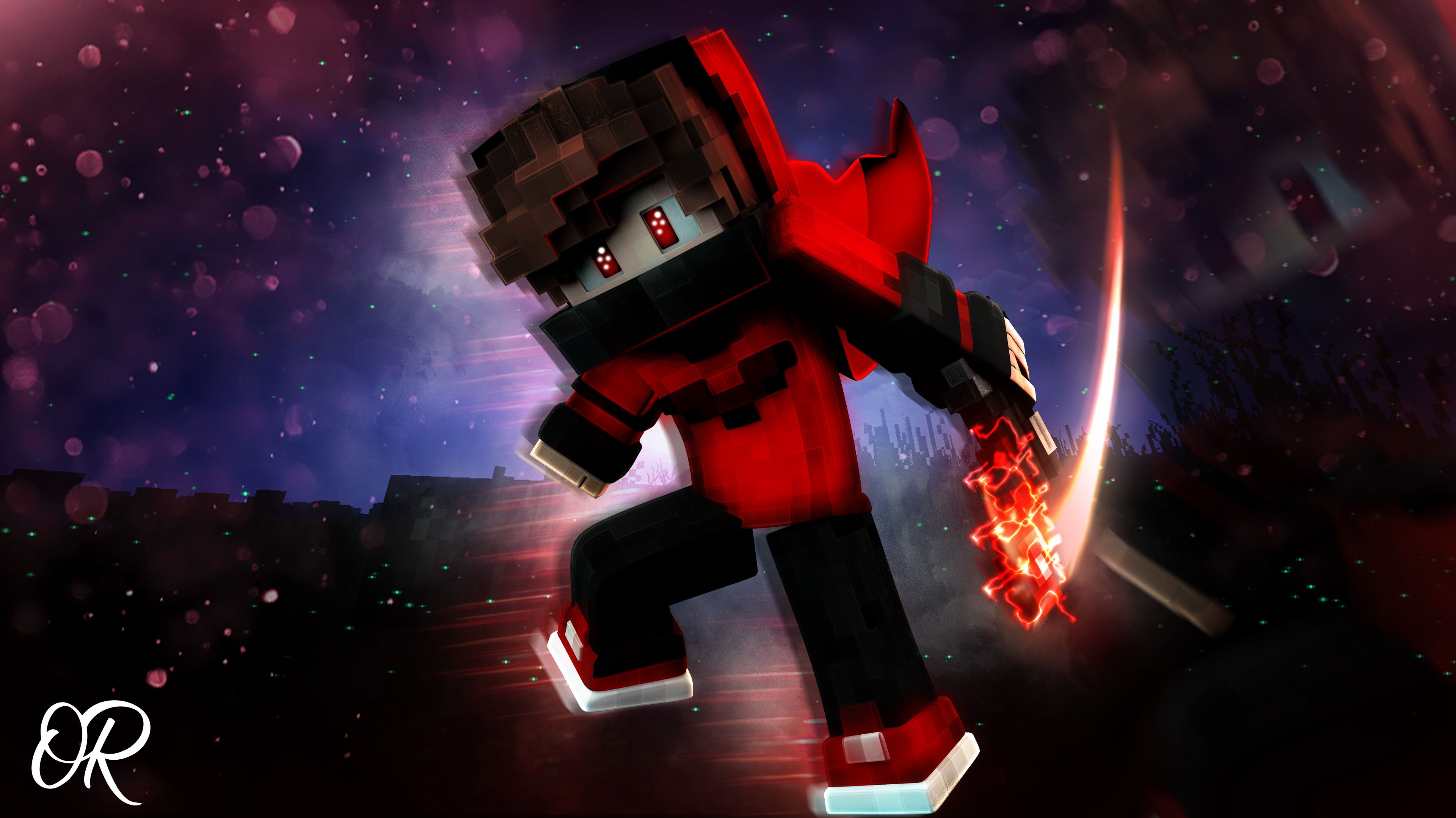 Personaggio Minecraft rosso con spada, 3840x2160 Ultra HD, Monitor 4K