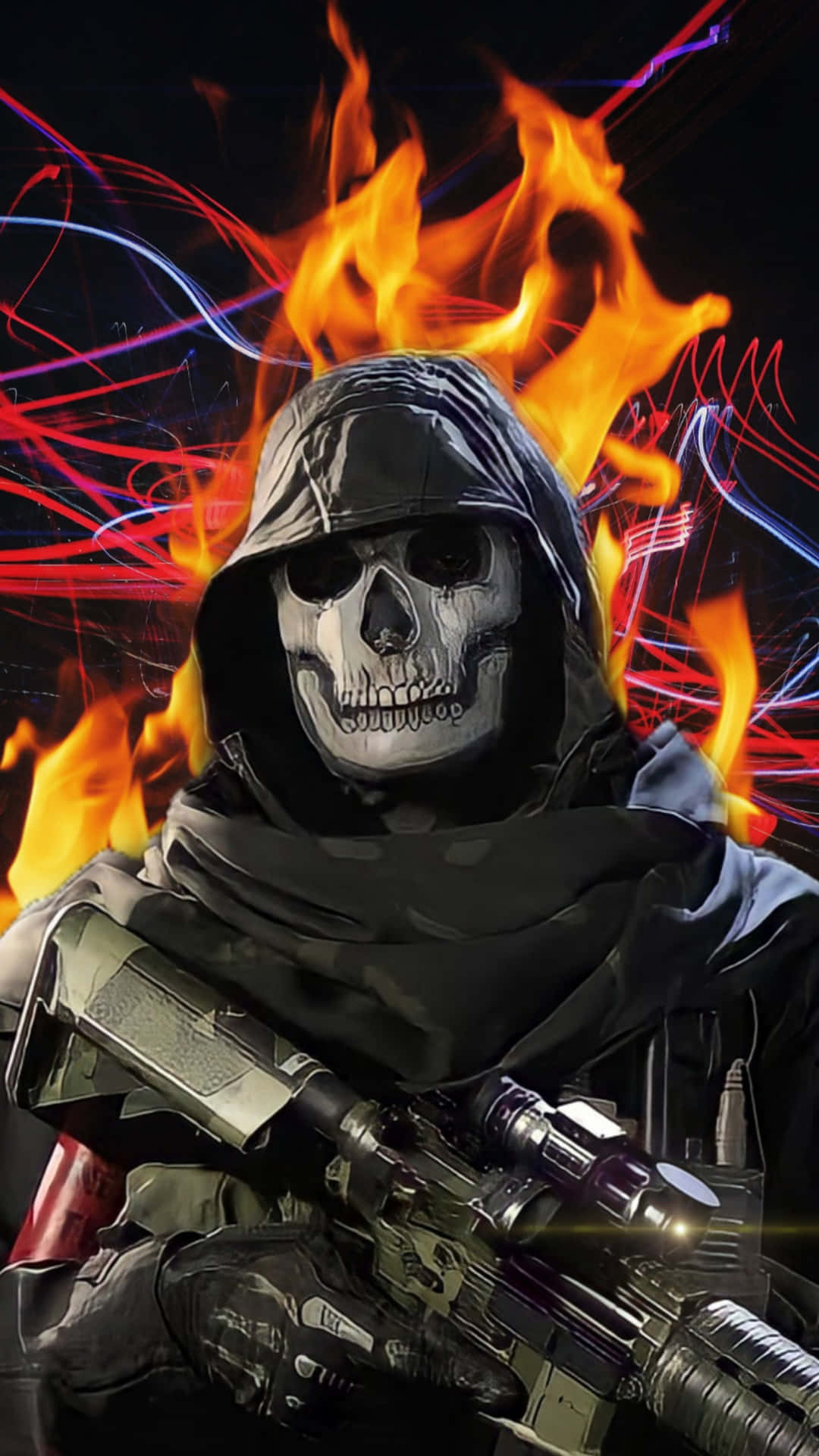 Ghost Call of Duty con fiamme, 1080x1920 Full HD Verticale, Smartphone