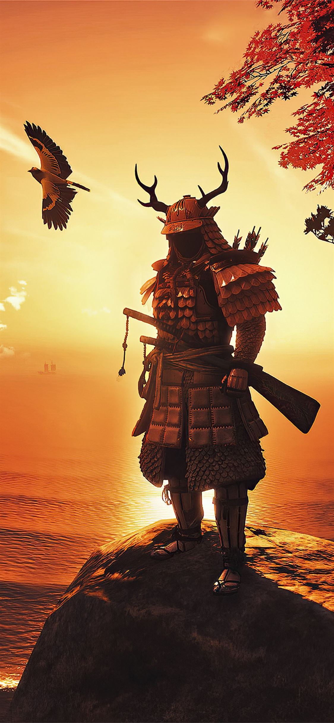 Samurai Ghost of Tsushima tramonto, 1125x2436 Verticale, Mobile