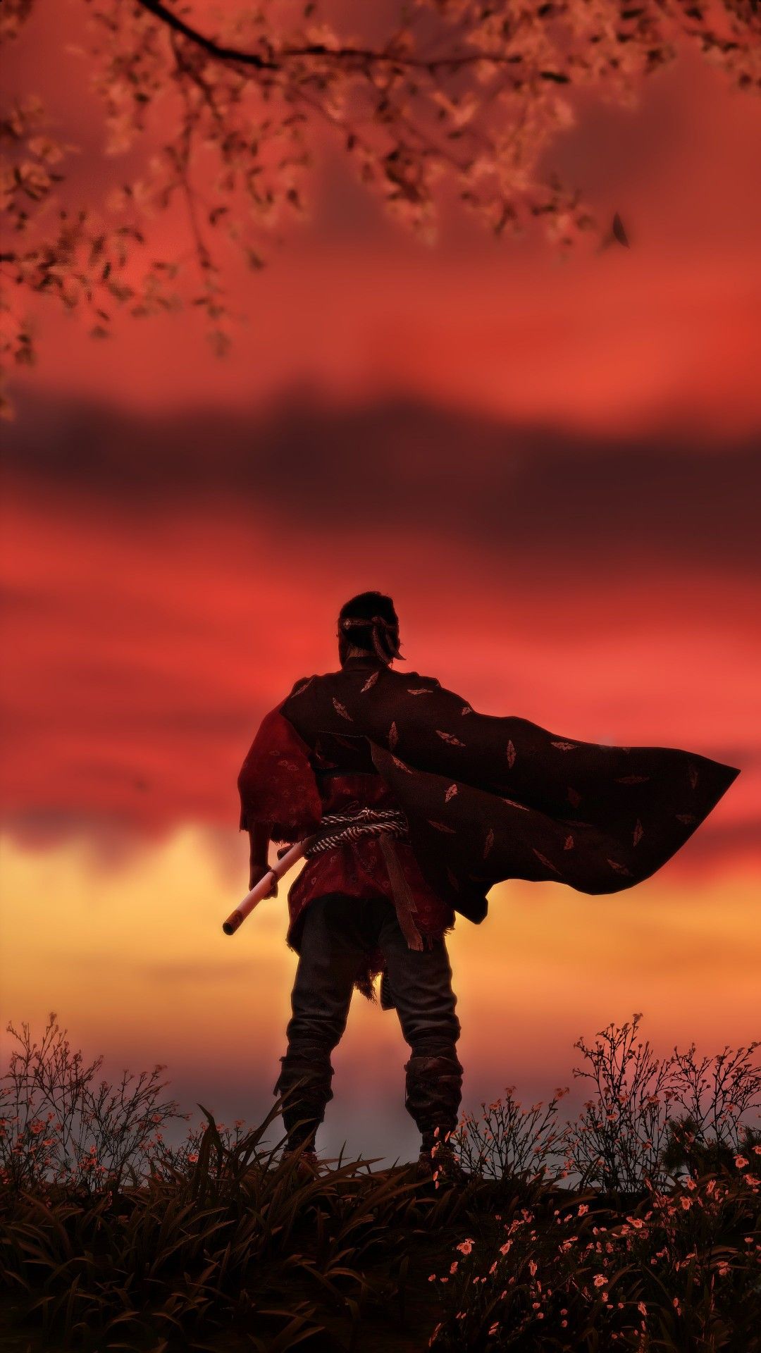 Samurai Ghost of Tsushima tramonto, 1080x1920 Verticale, Samsung Galaxy