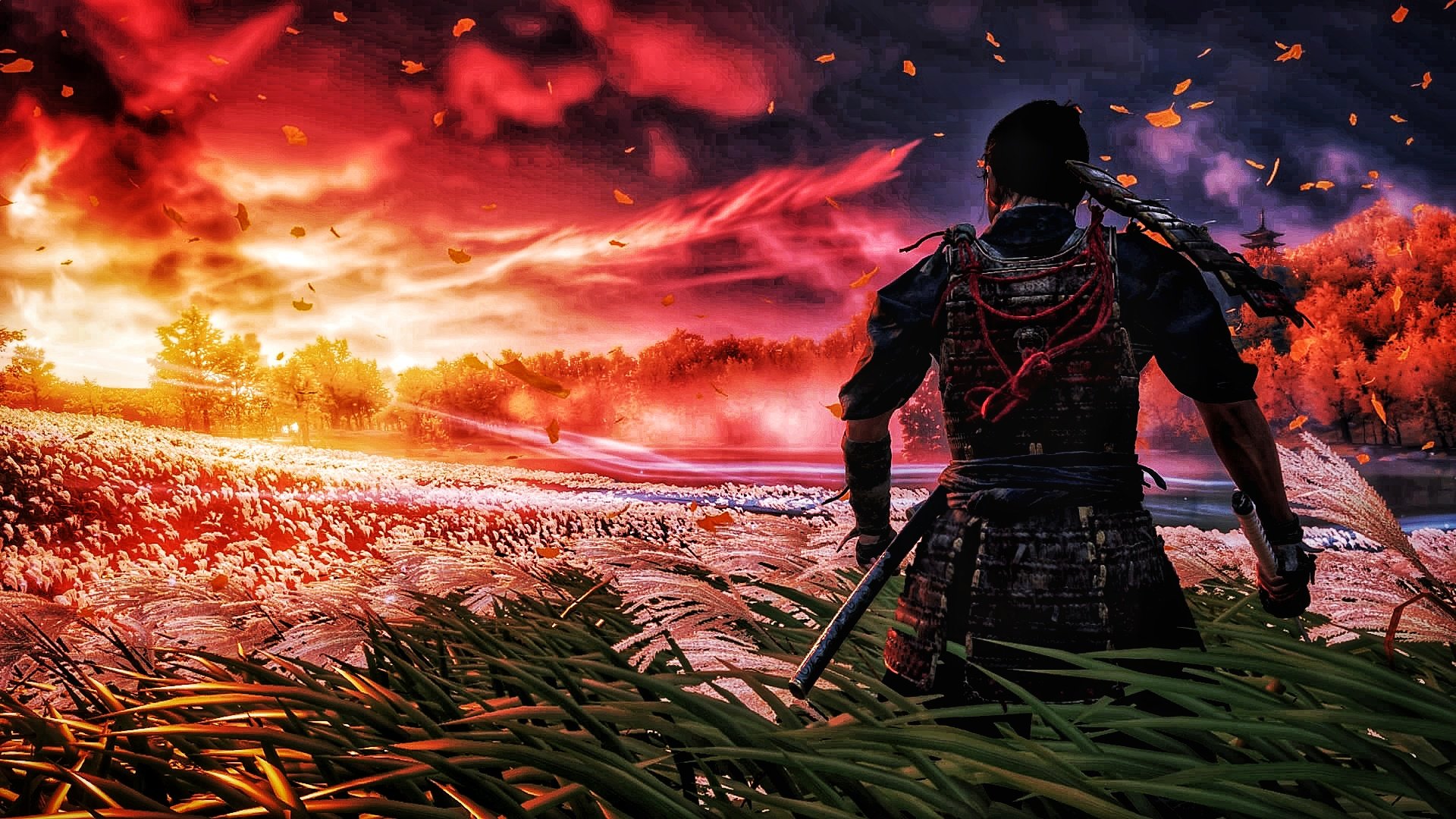 Samurai Ghost of Tsushima campo rosso, 1920x1080 1080p, PC