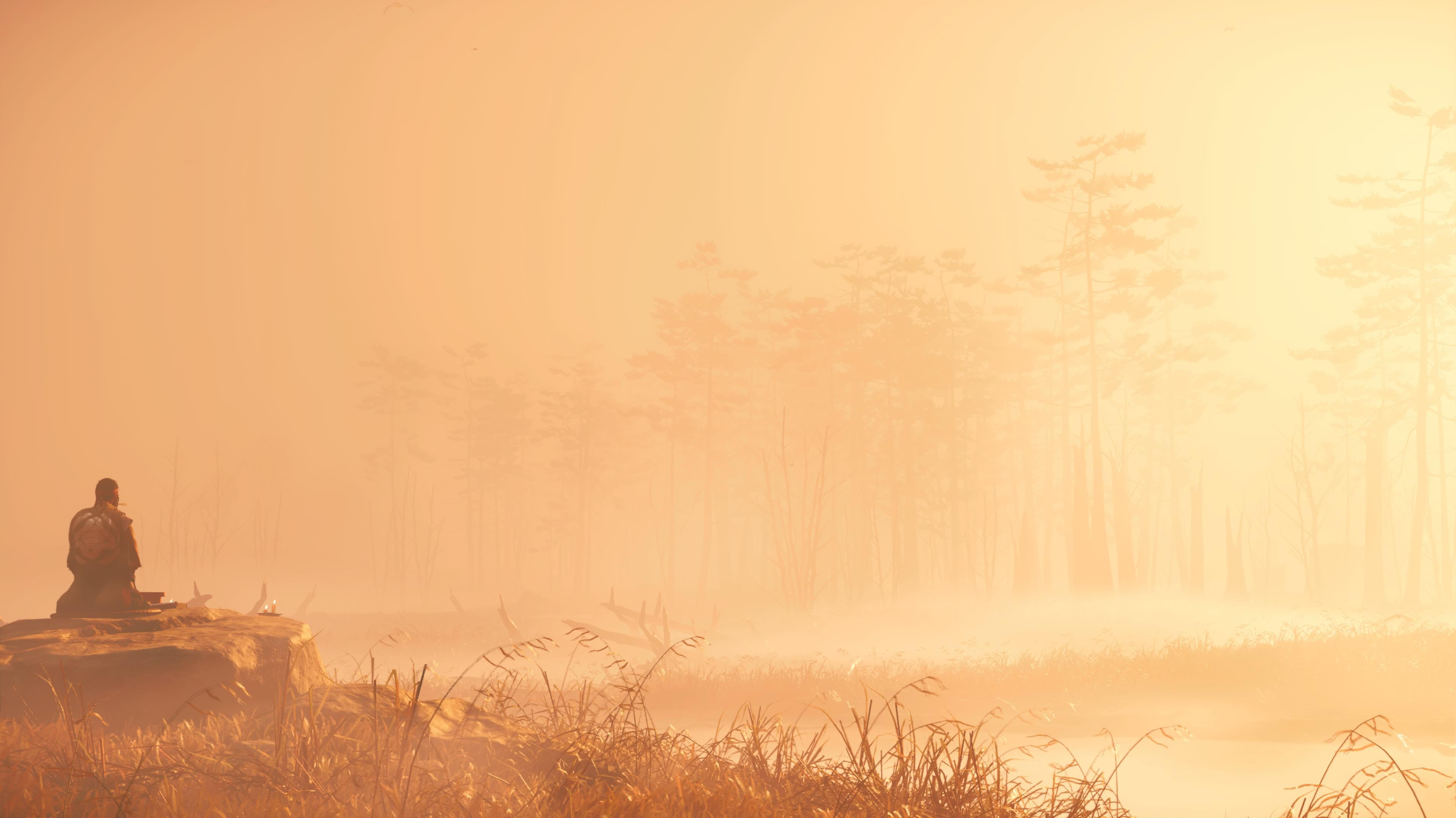 Samurai seduto nella nebbia dorata, 3840x2160 Ultra HD, 4K TV