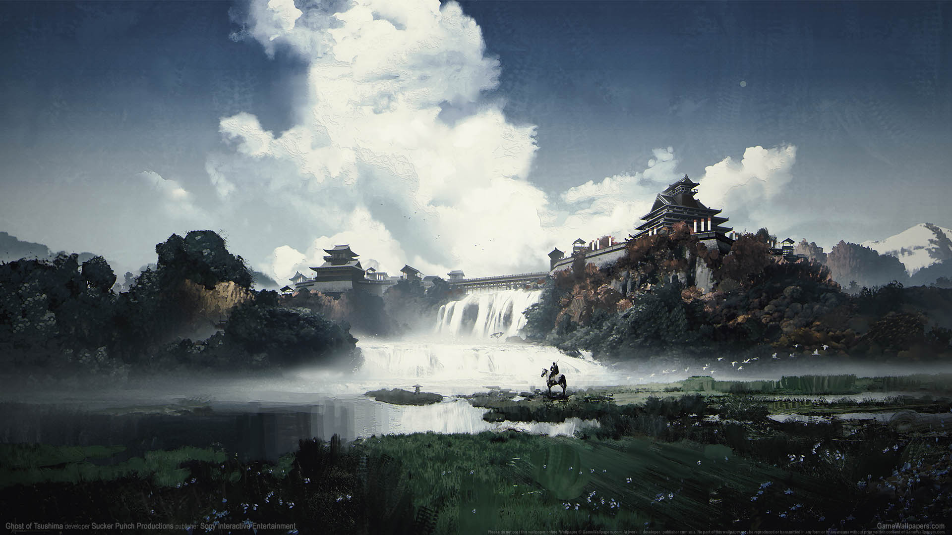 Samurai castello giapponese cascata, 1920x1080 1080p, Desktop