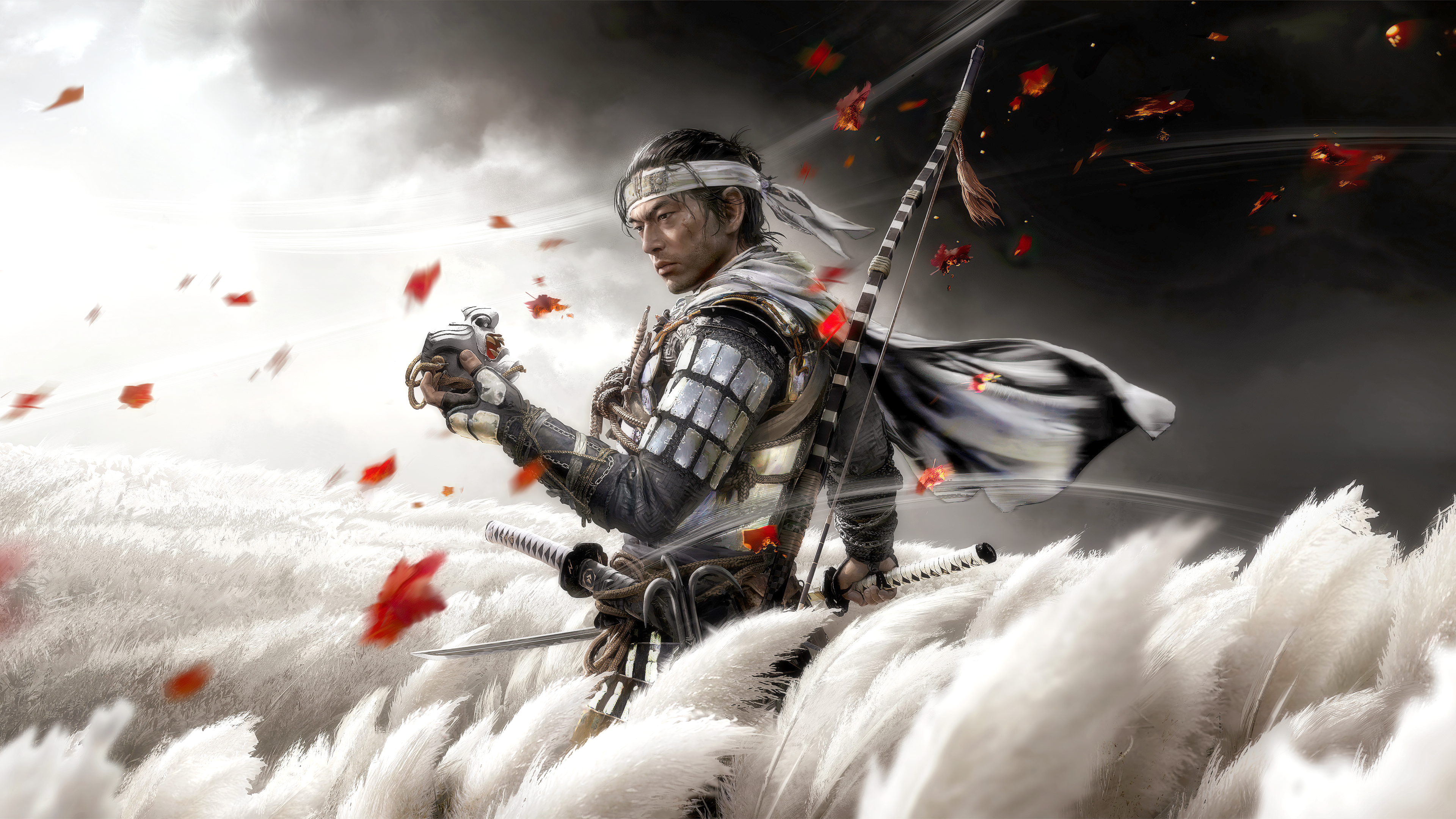 Samurai Ghost of Tsushima, erba bianca, 3840x2160 4K Ultra HD, Monitor 4K