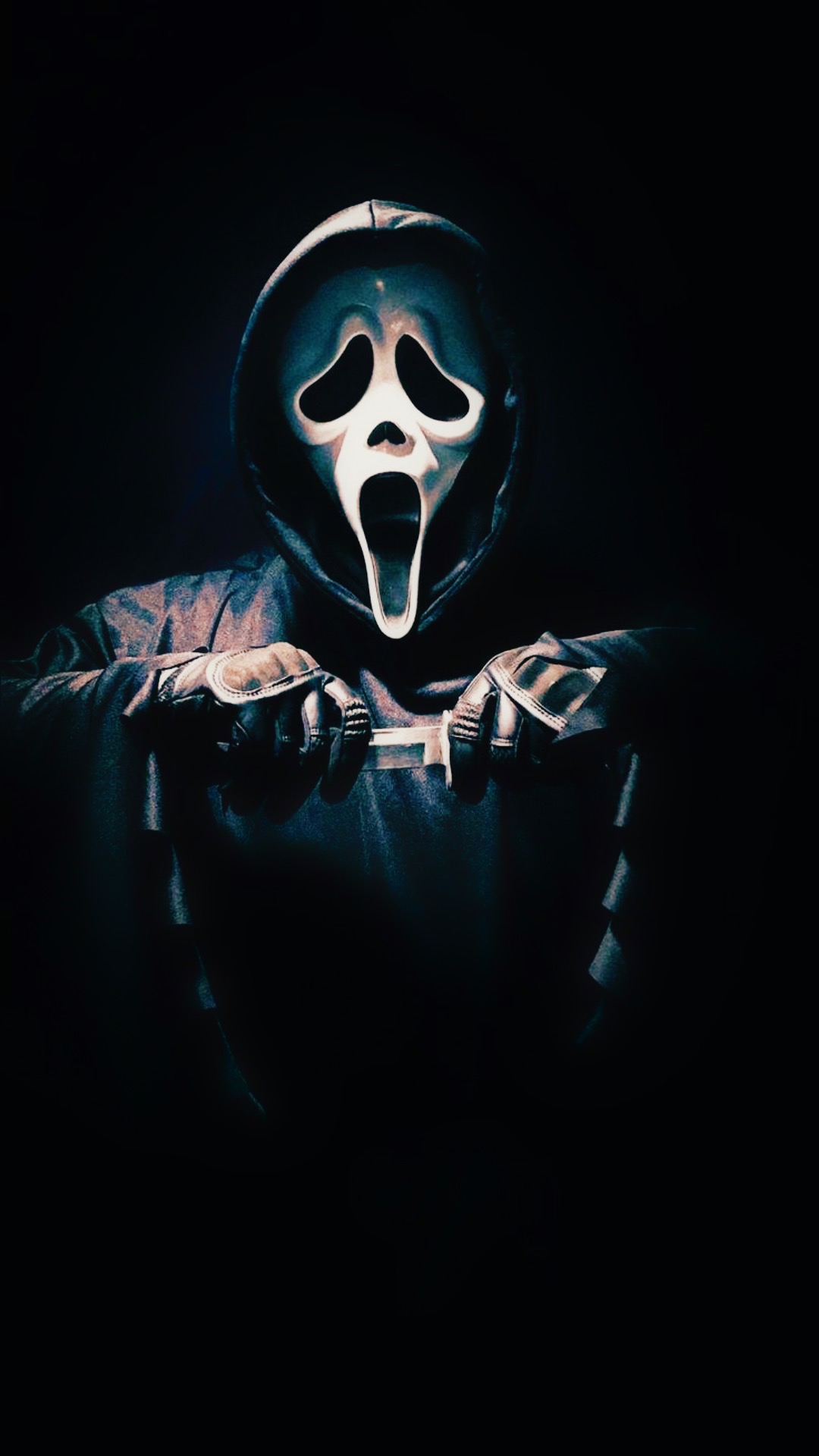 Ghostface con coltelli, sfondo scuro, Scream, 1080x1920 Verticale, Mobile