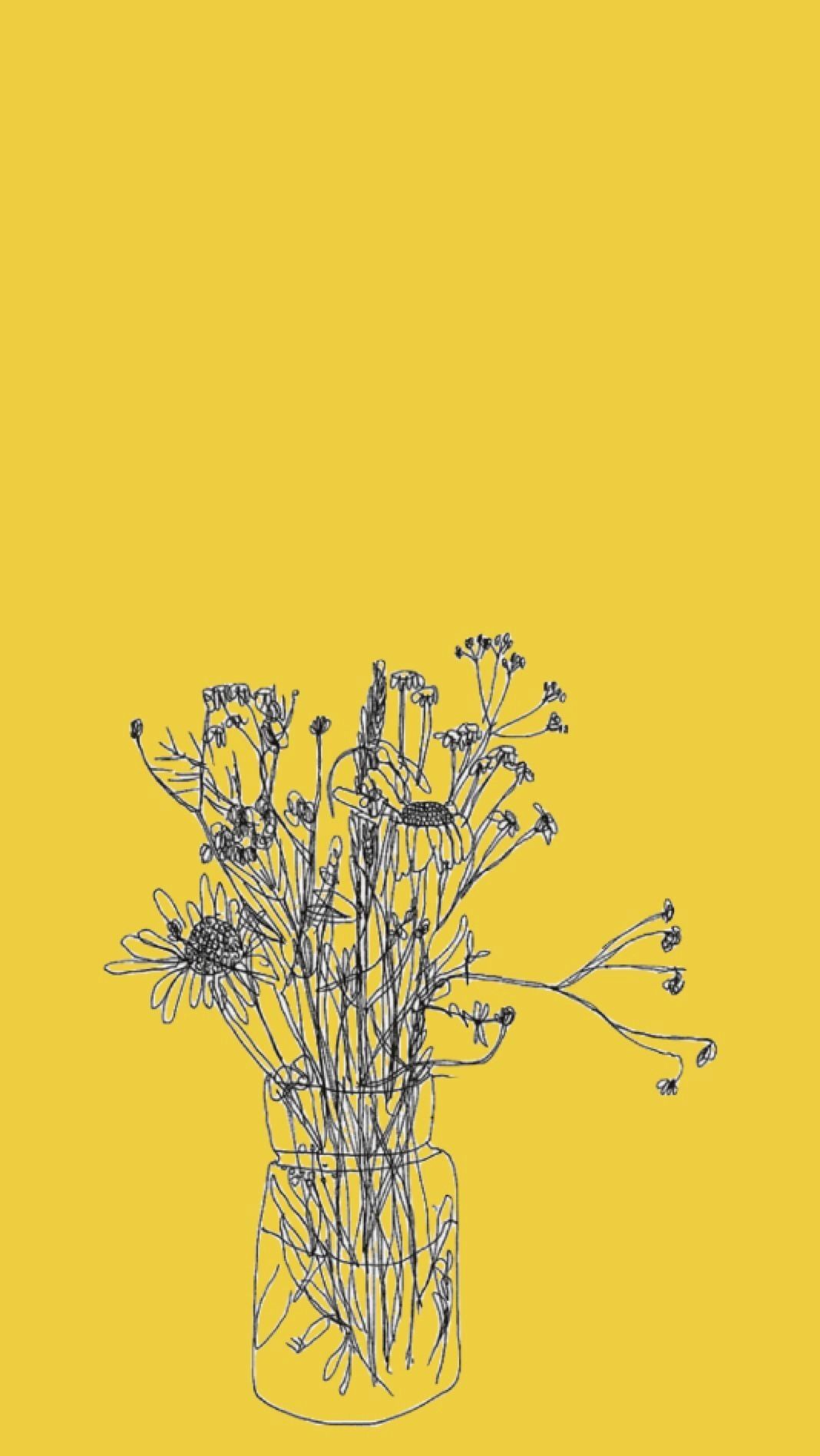 Fiori disegnati vaso giallo, 1068x1896 Verticale, Mobile