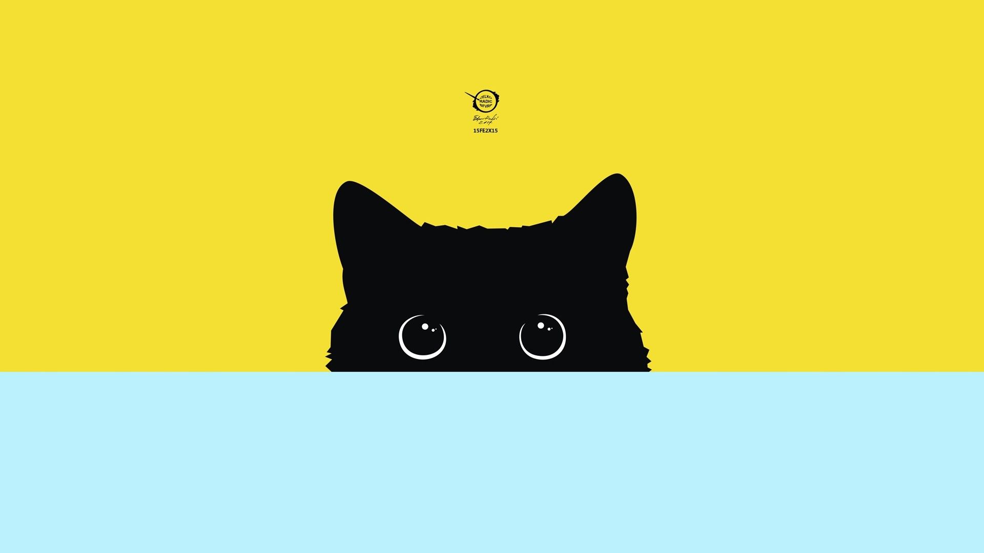 Gatto nero silhouette sfondo giallo, 1920x1080 Full HD, PC