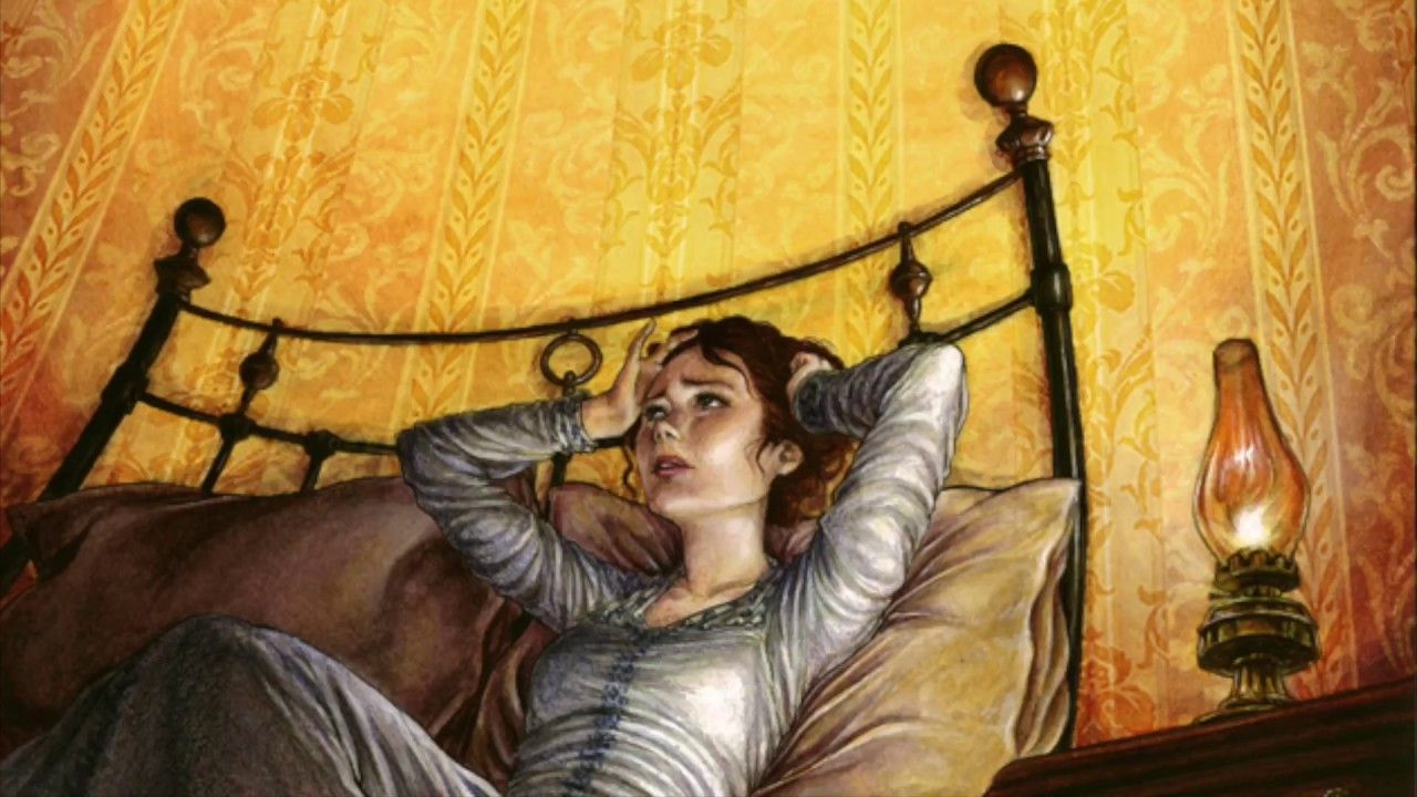 Donna a letto, parete gialla, 1280x720 720p, Laptop