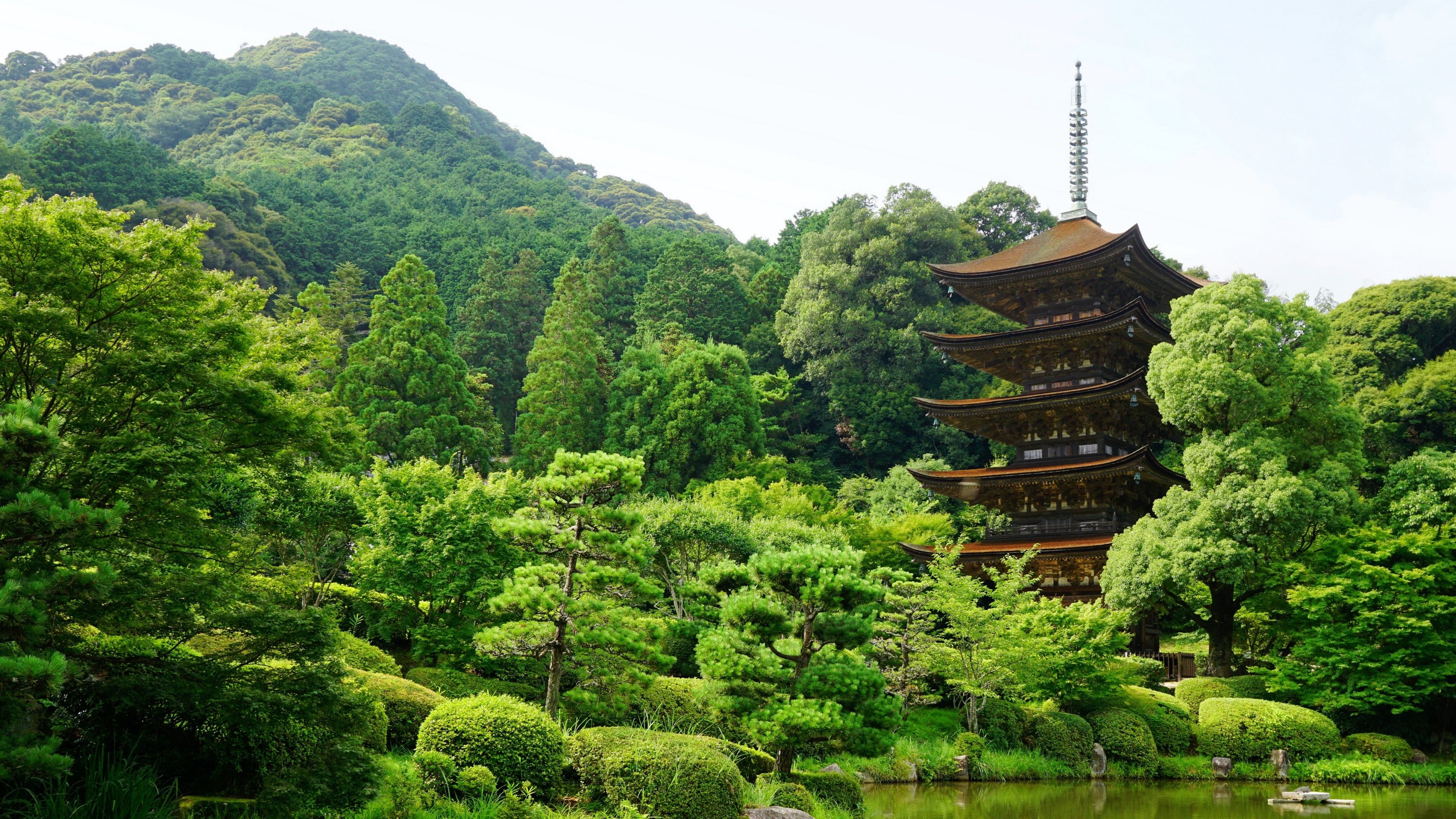 Pagoda giapponese tra alberi verdi, 3840x2160 4K, Desktop 4K