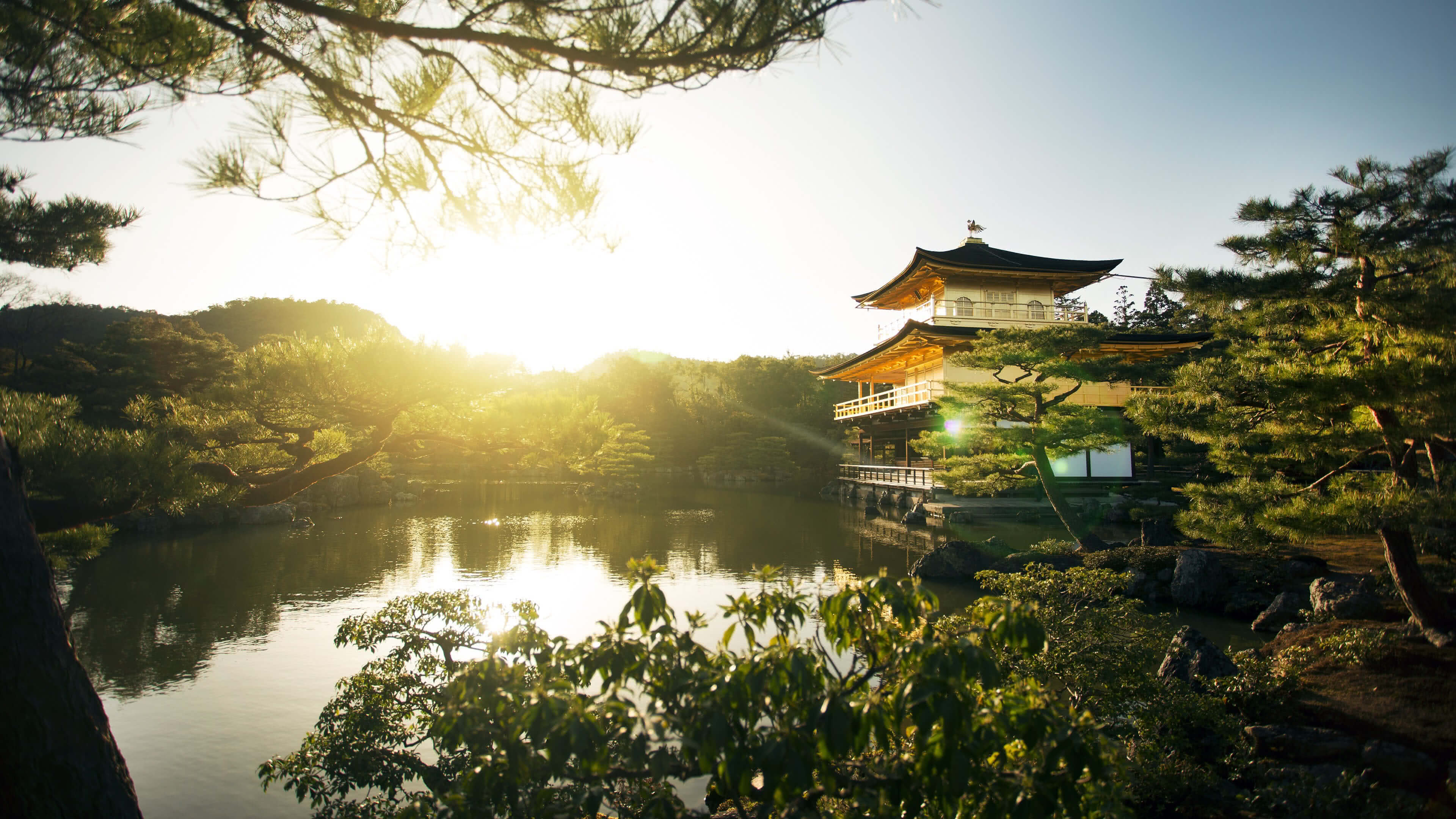 Padiglione d'oro Kinkaku-ji tramonto, 3840x2160 UHD, PC 4K