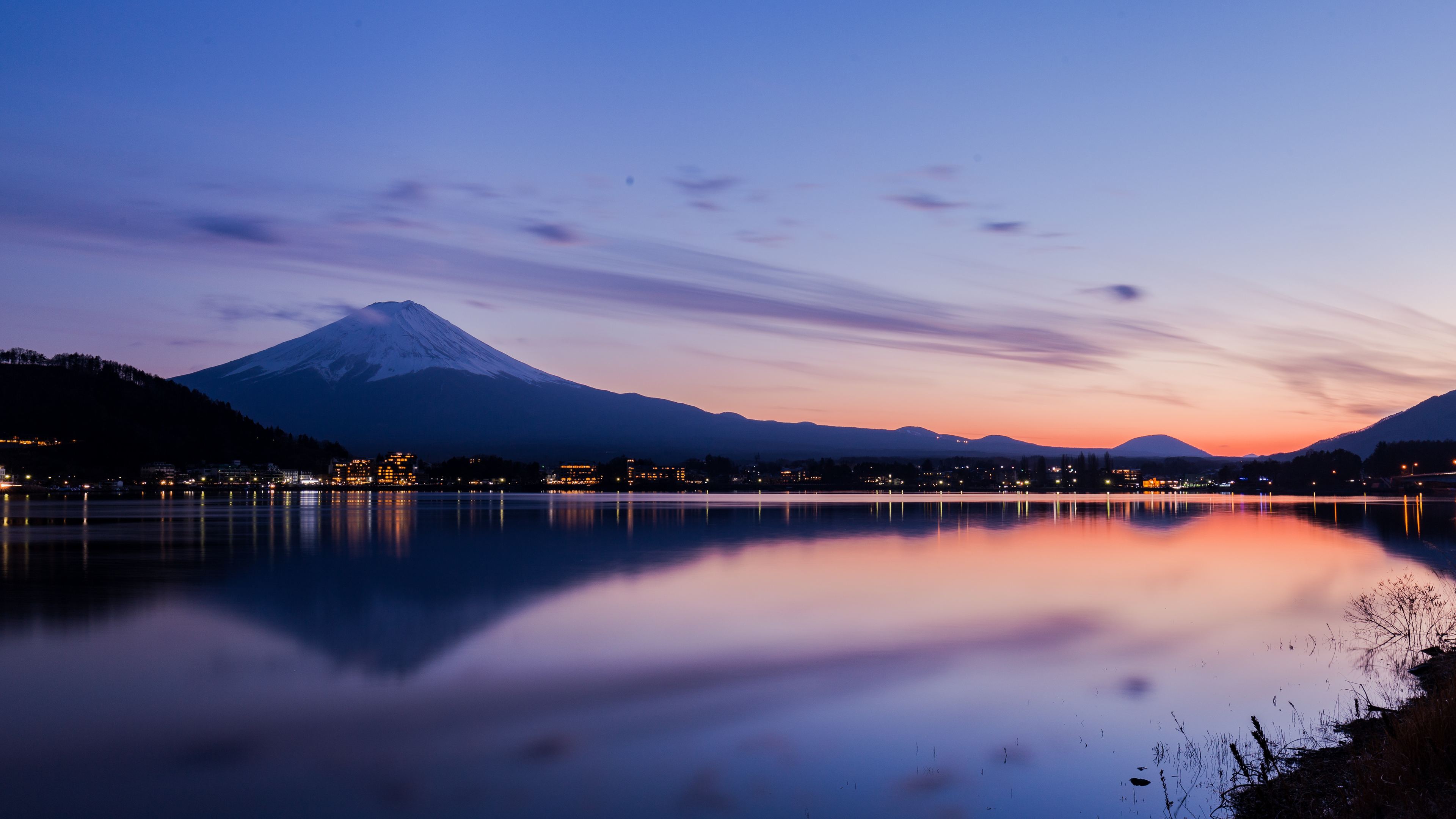 Monte Fuji lago Kawaguchi tramonto, Giappone, 3840x2160 Ultra HD, 4K TV