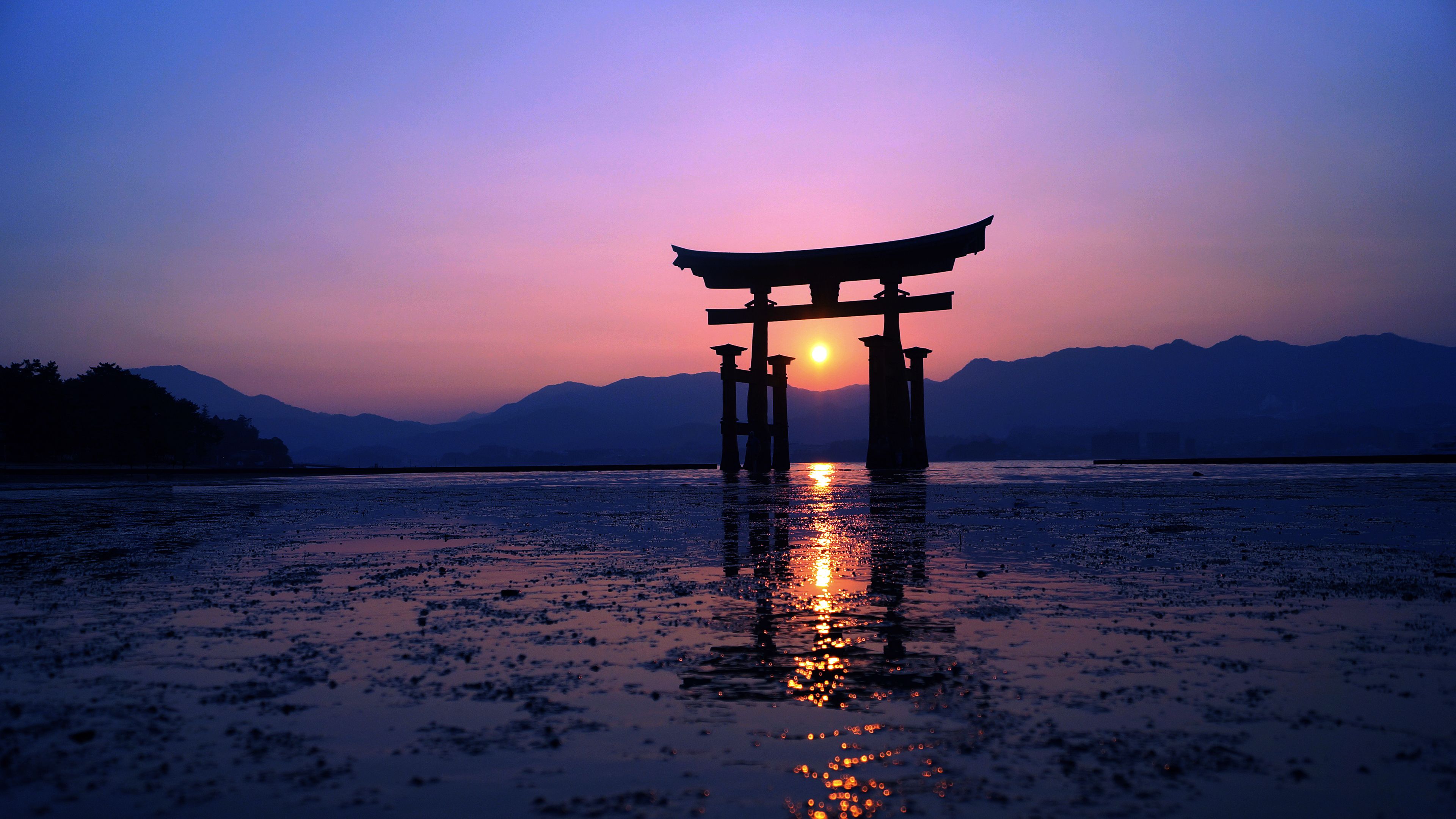 Torii al tramonto viola, 3840x2160 UHD, PC 4K