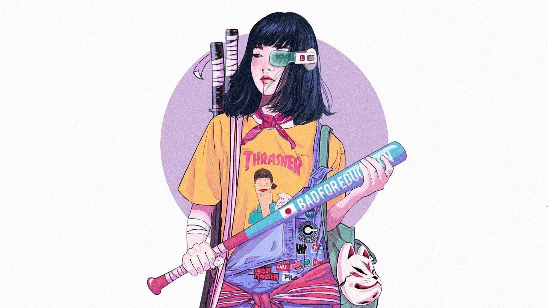 Ragazza anime con skateboard e katana, 1920x1080 1080p, Desktop