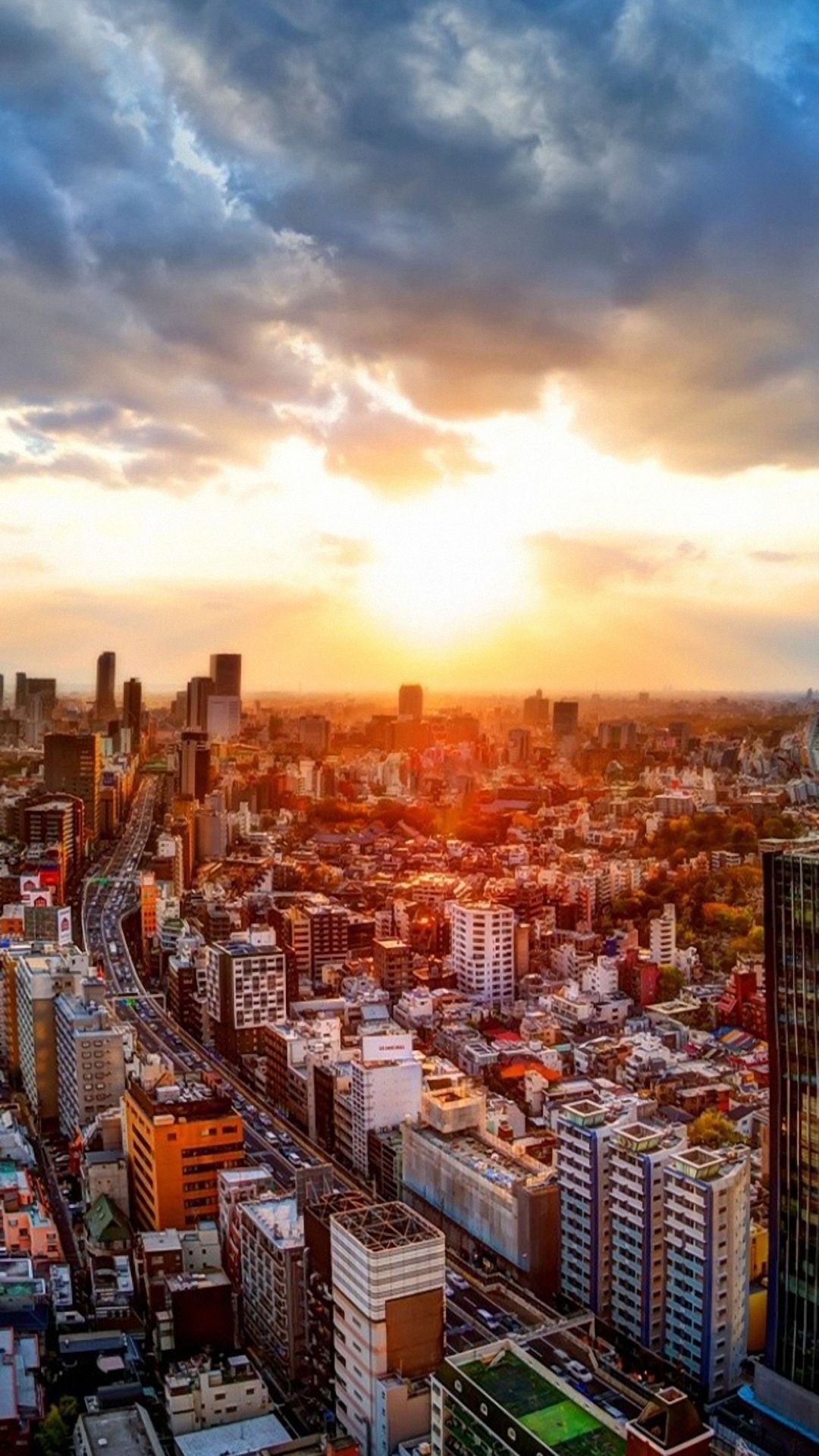 Skyline di Tokyo al tramonto, 1080x1920 Full HD Verticale, Smartphone