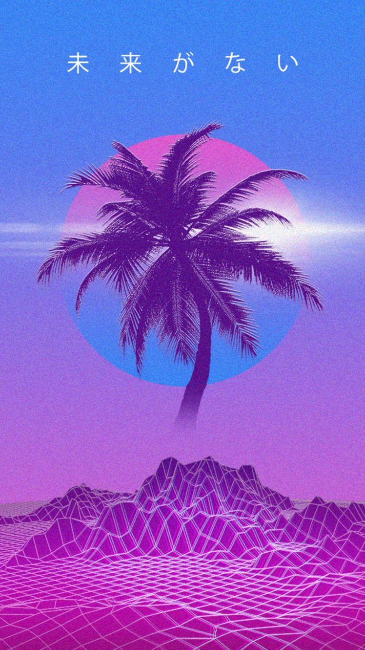 Palma vaporwave kanji viola, 748x1330 Full HD Verticale, iPhone