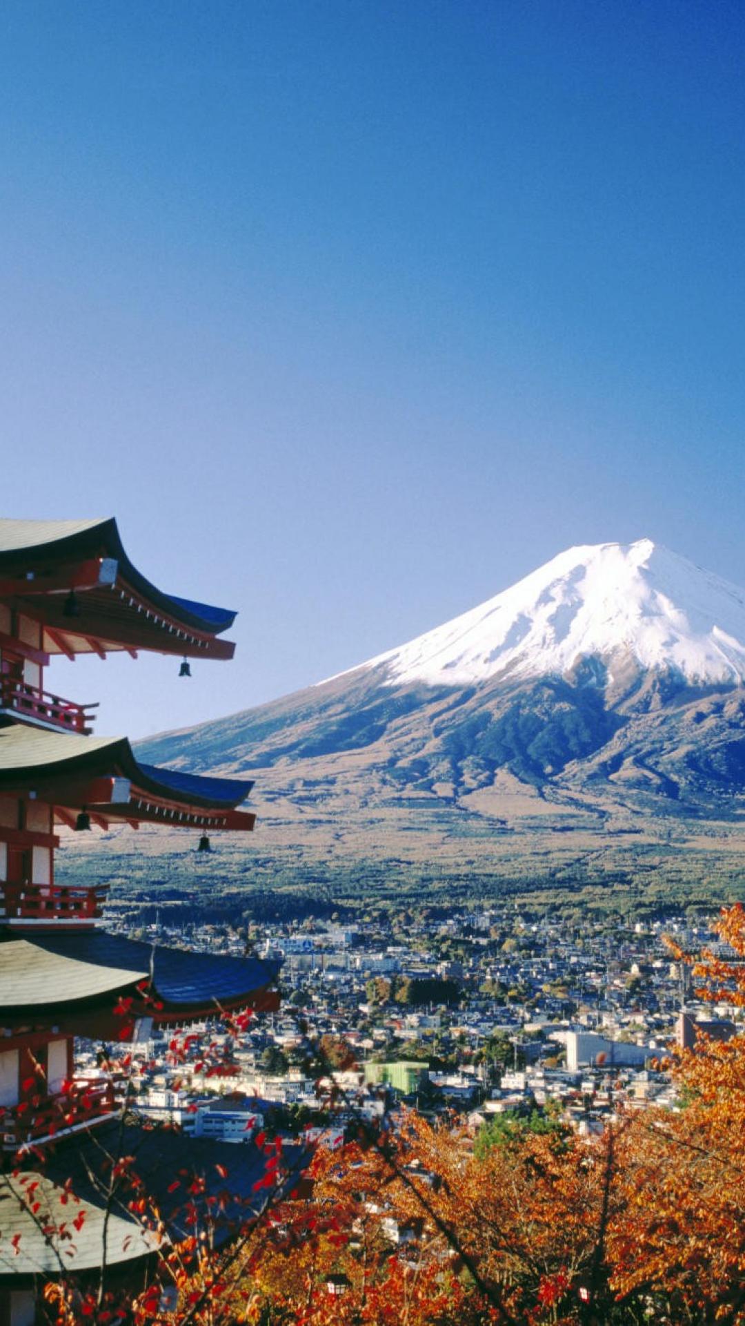 Monte Fuji e pagoda Chureito, vulcano, 1080x1920 Verticale, Telefono