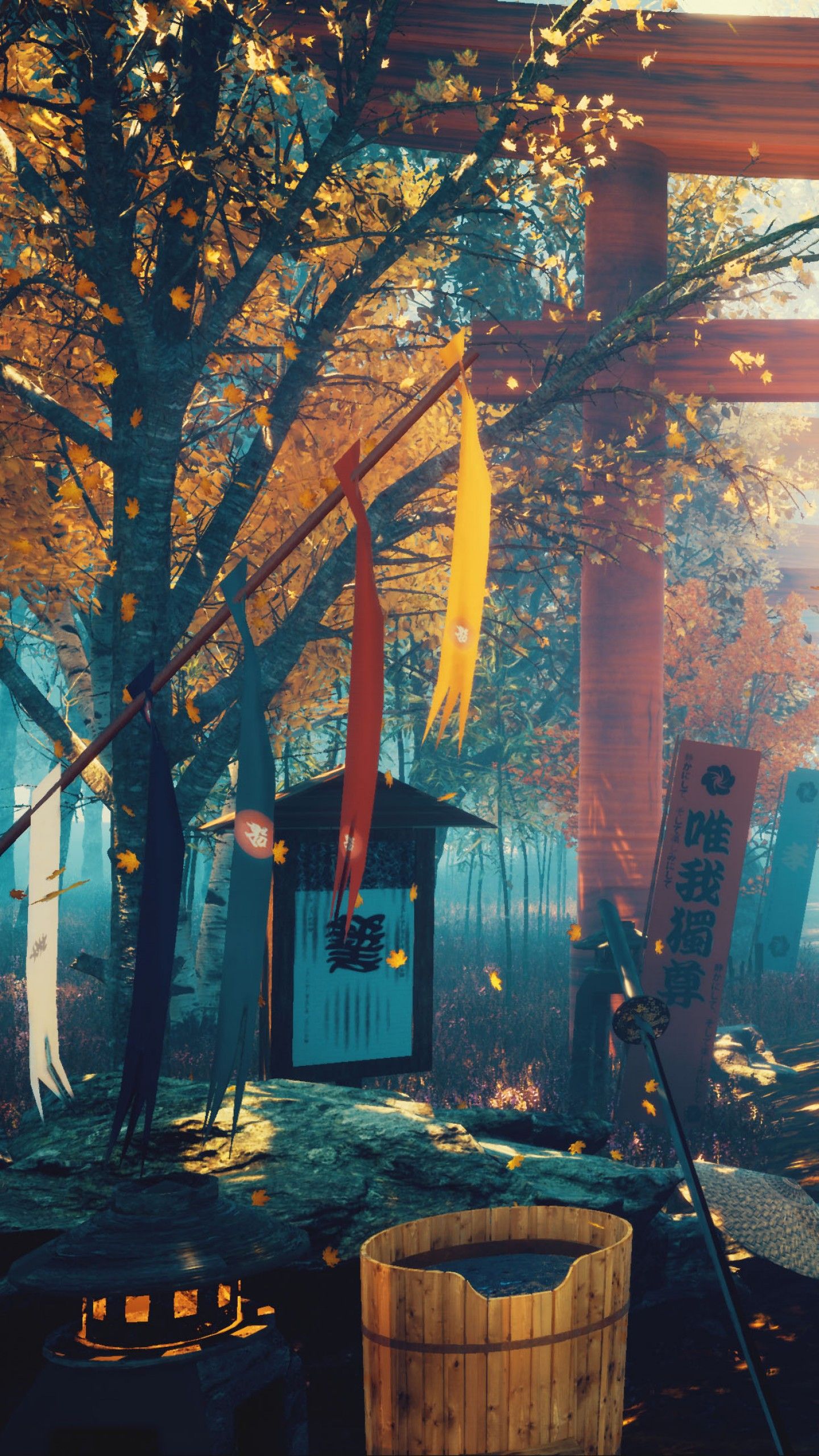 Torii giapponese autunno foresta, 1440x2560 Full HD Verticale, Smartphone