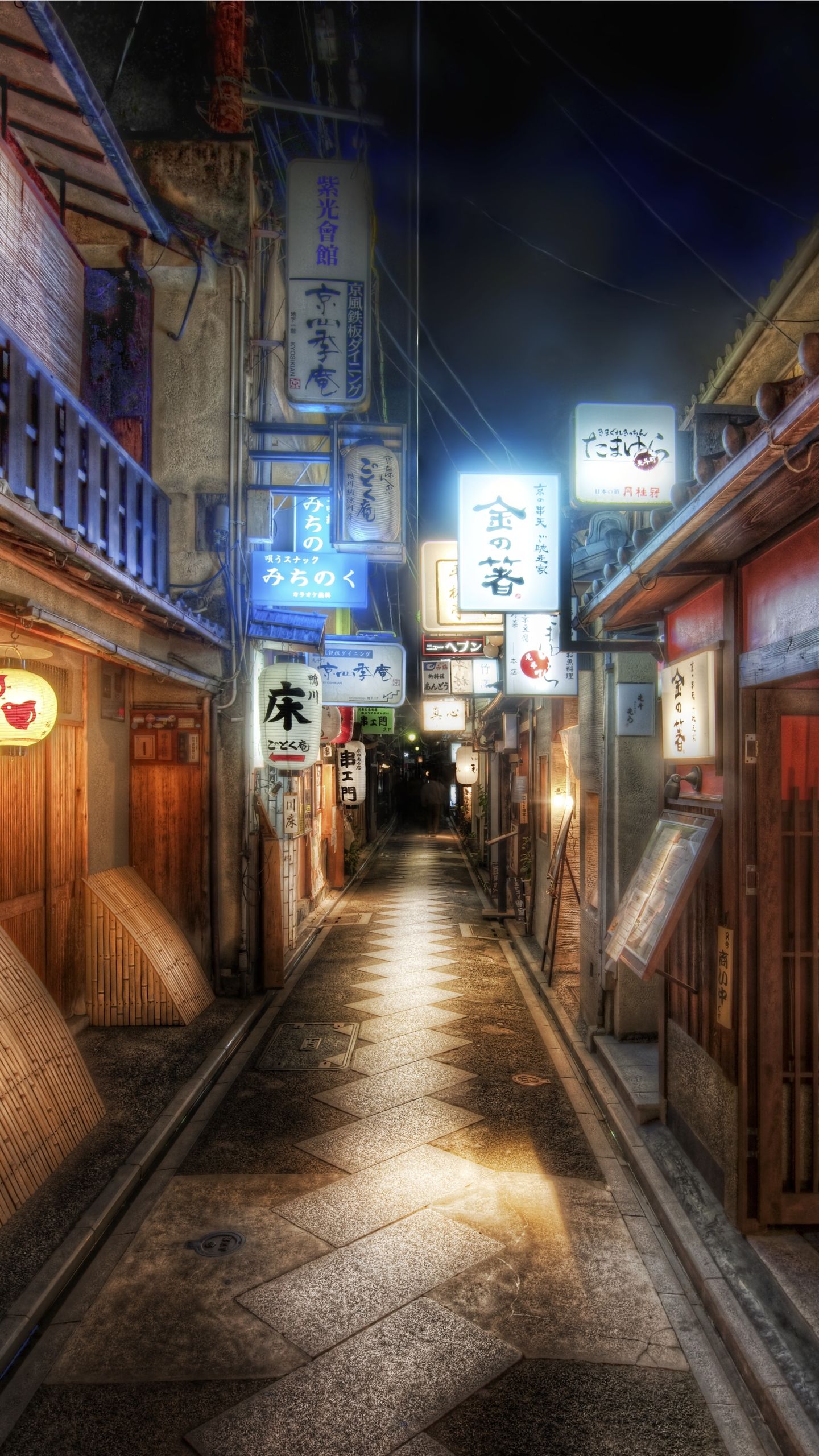 Vicolo notturno giapponese Kyoto, 1440x2560 Full HD Verticale, iPhone