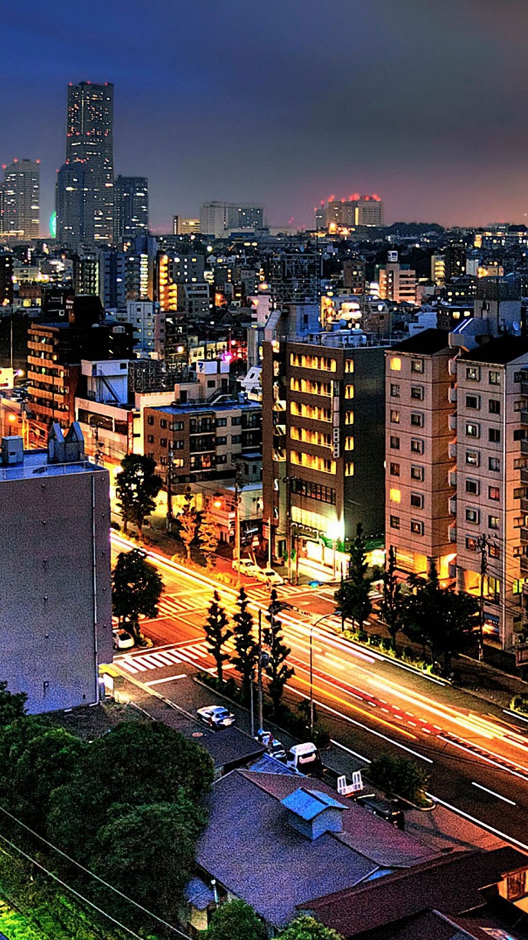 Strada notturna città giapponese, 1080x1920 Verticale, Mobile