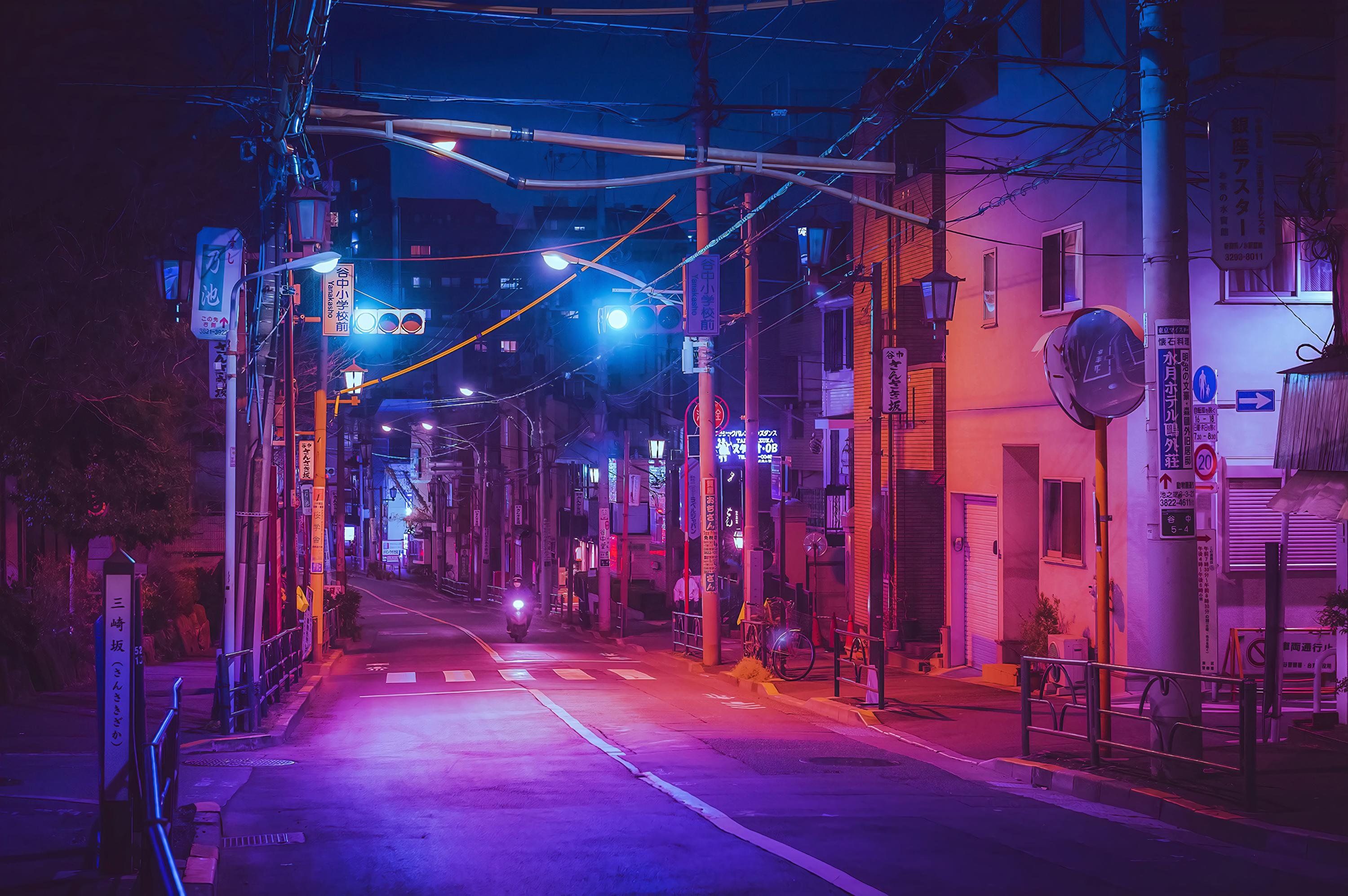 Strada notturna giapponese neon, 3000x1996 2K, Monitor Gaming