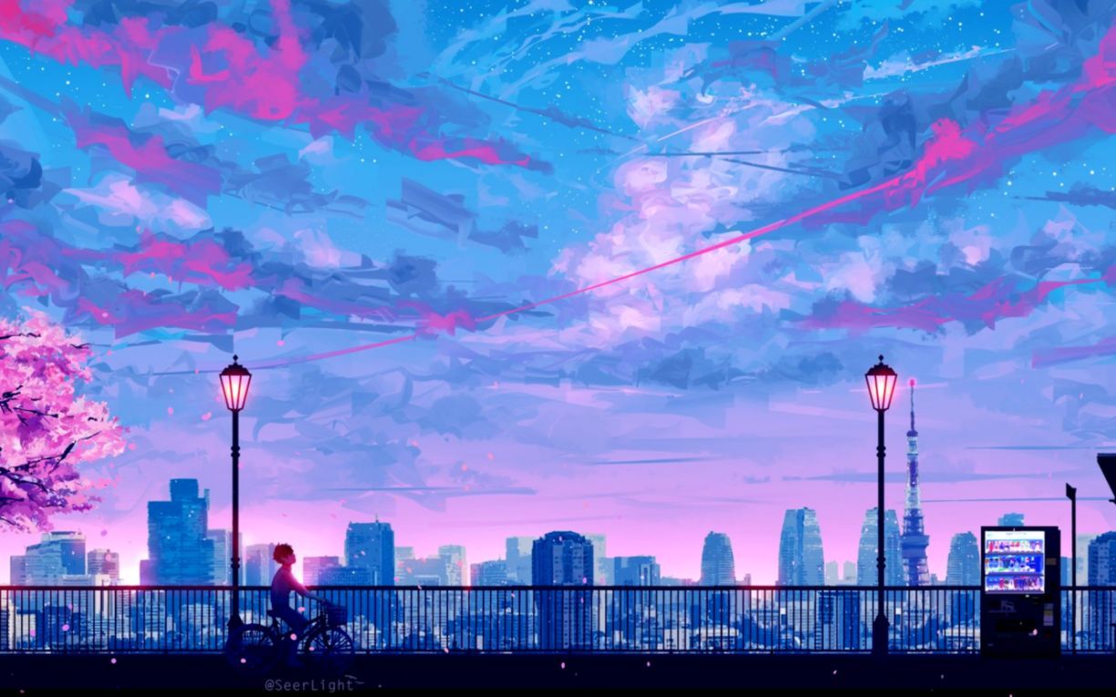 Città giapponese cielo rosa, 1225x765 HD, MacBook Air