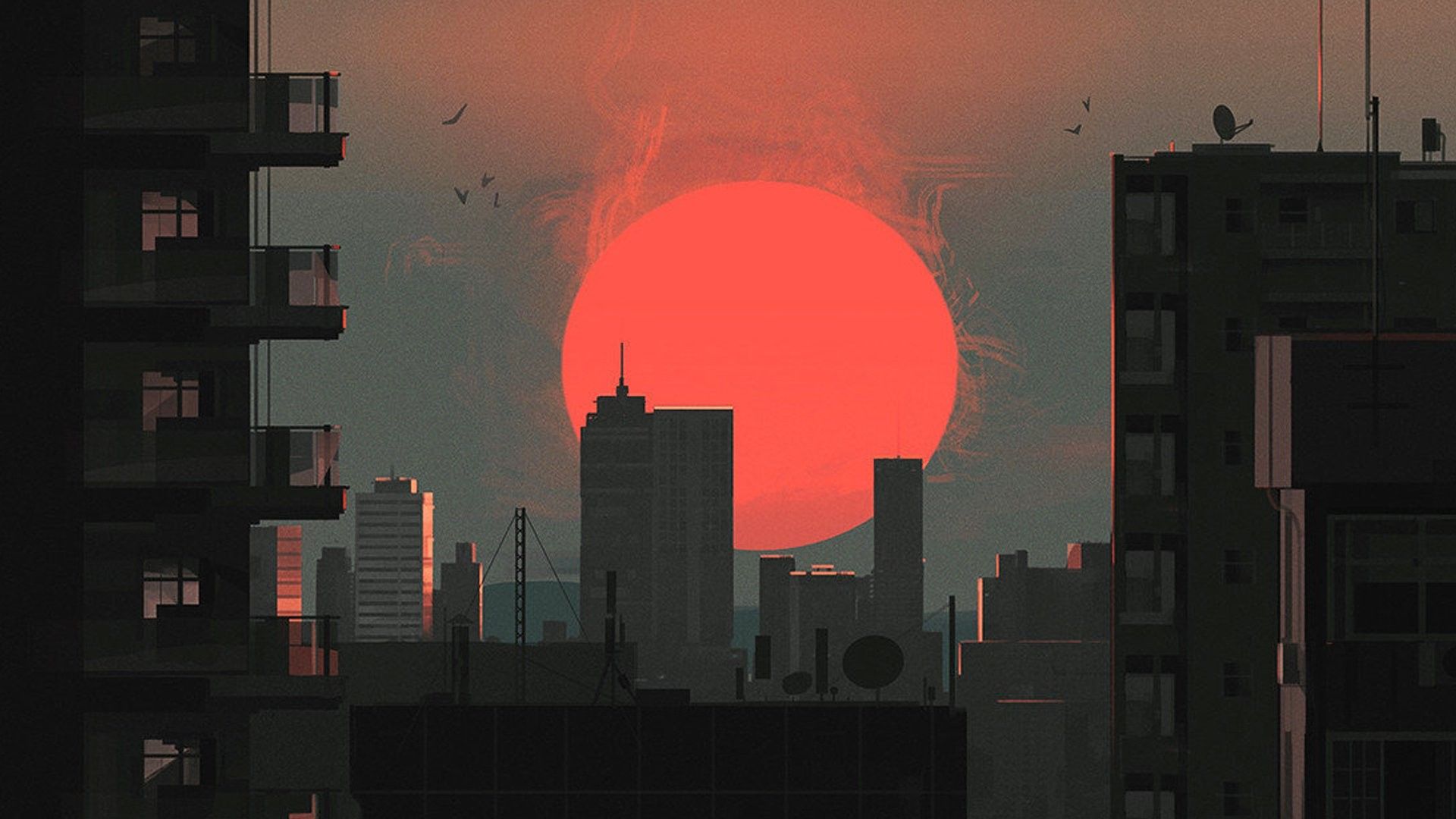 Tramonto rosso città giapponese, 1920x1080 1080p, Desktop