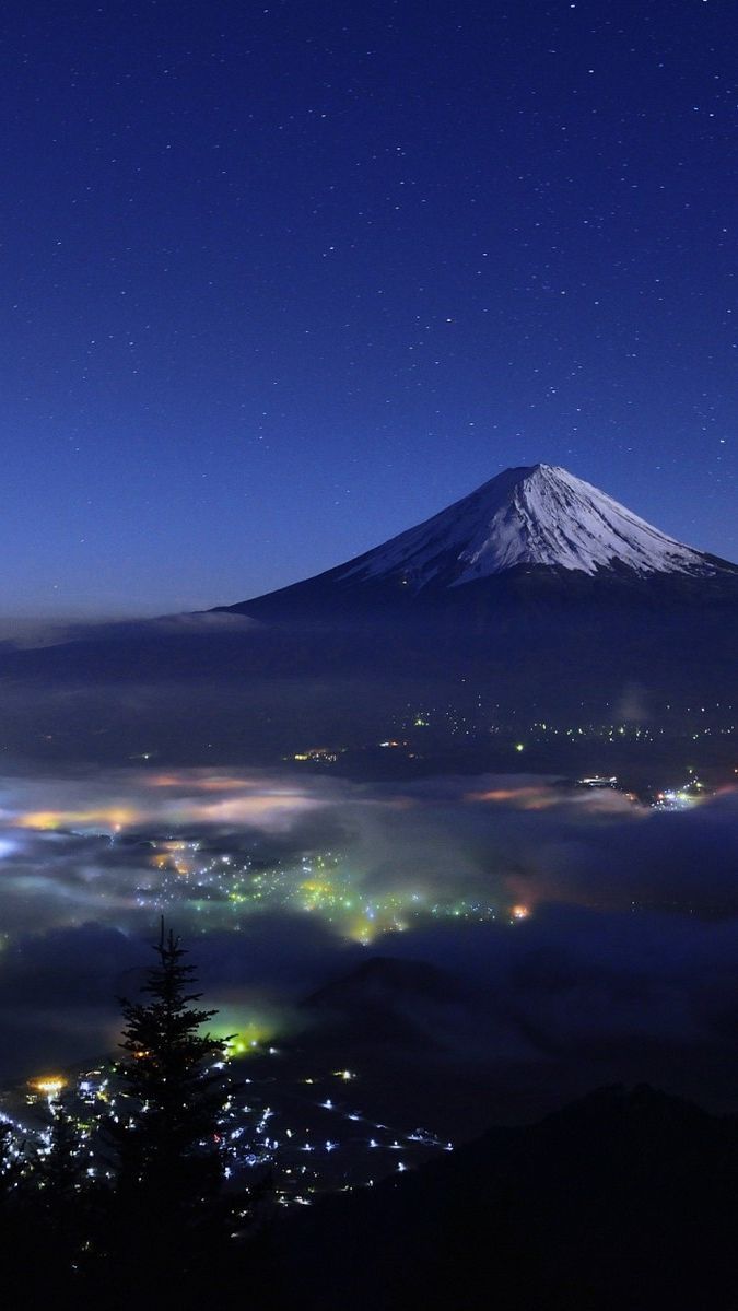 Monte Fuji vista notturna, vulcano, 675x1199 Verticale, Telefono