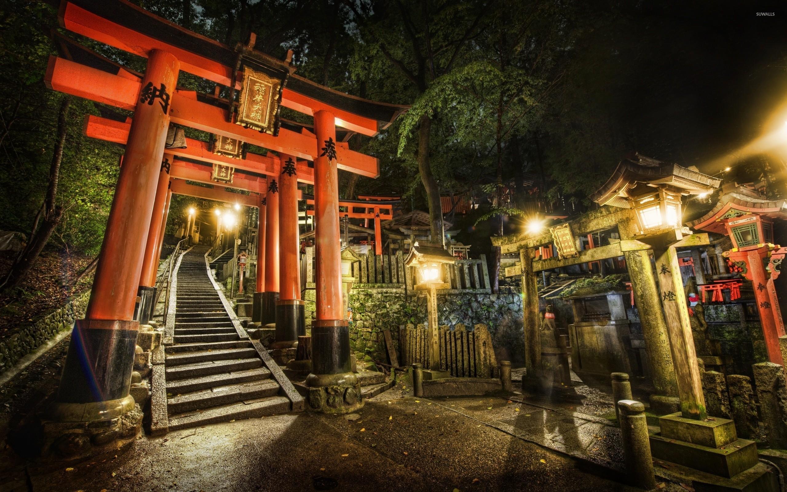 Torii rossi santuario notturno Giappone, 2560x1600 2K, PC