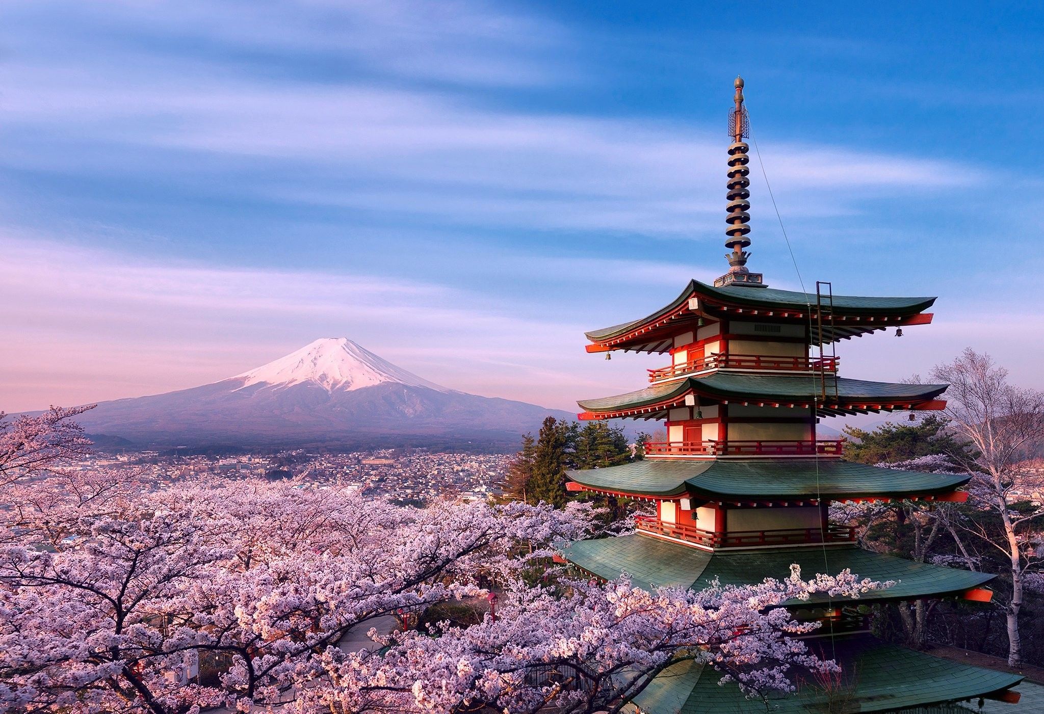 Pagoda Chureito e Monte Fuji, vulcano, 2048x1401 2K, Desktop