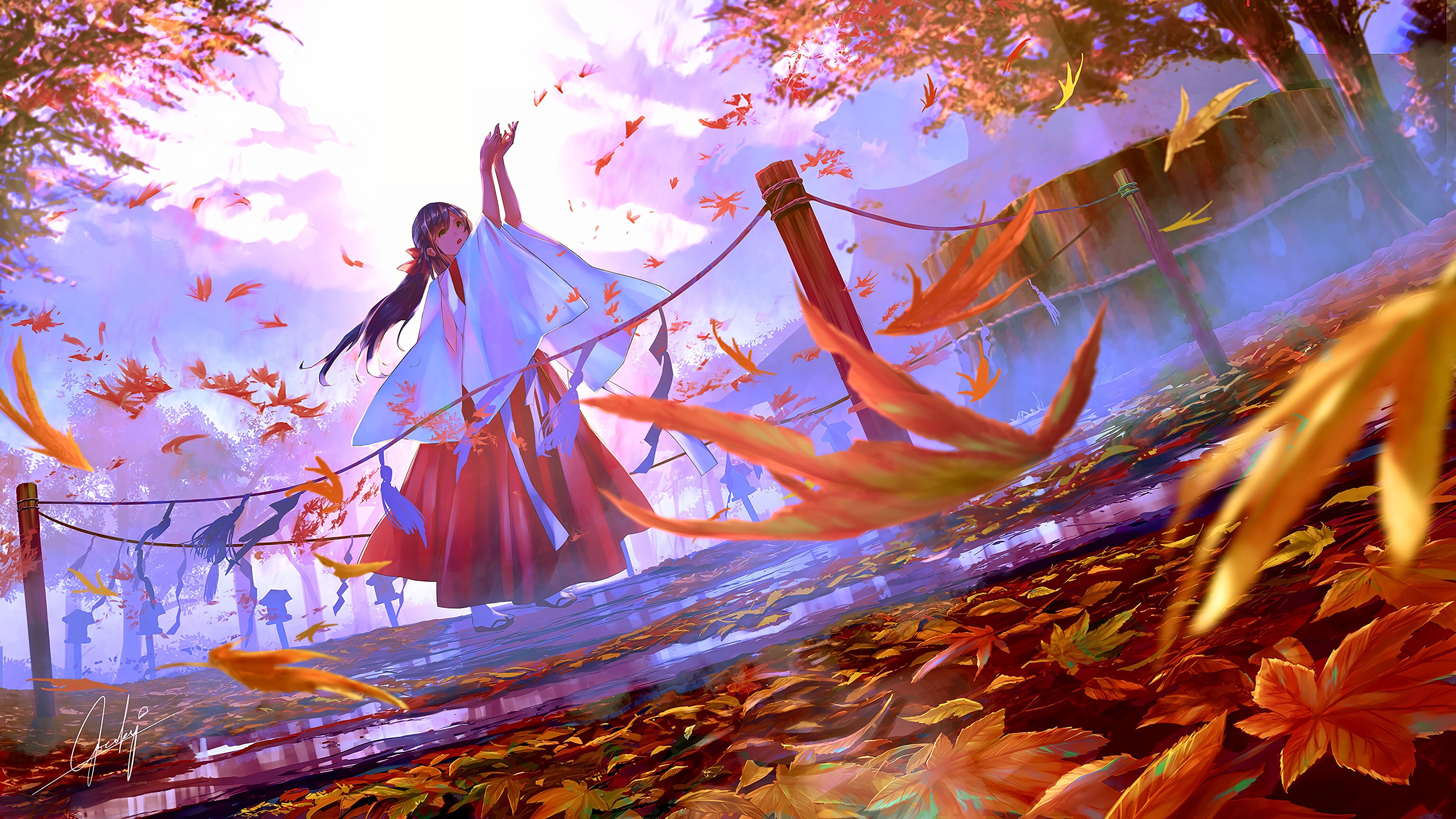 Ragazza anime kimono autunno, 3840x2160 Ultra HD, 4K TV