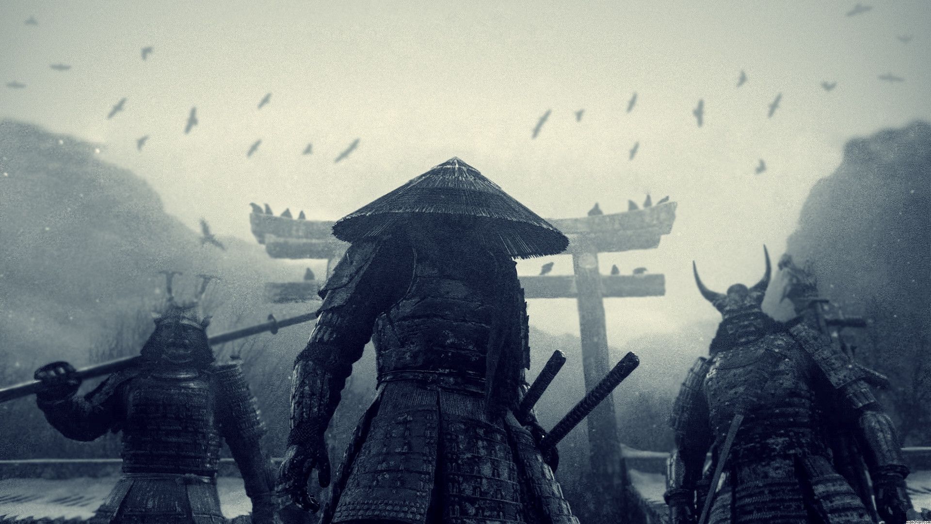 Samurai nella nebbia, torii, 1920x1080 Full HD, PC Desktop