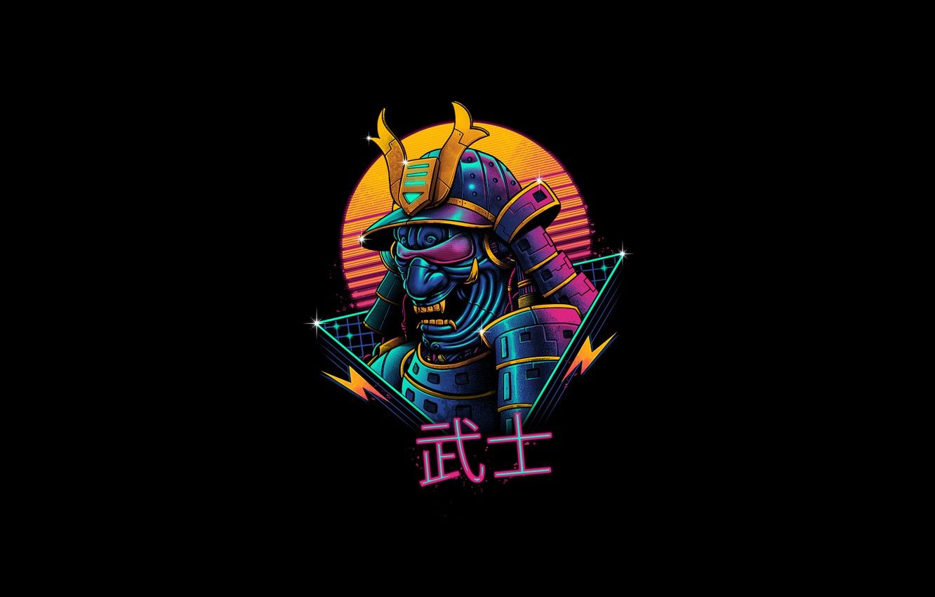 Samurai neon minimalista, 1332x850 HD, Desktop
