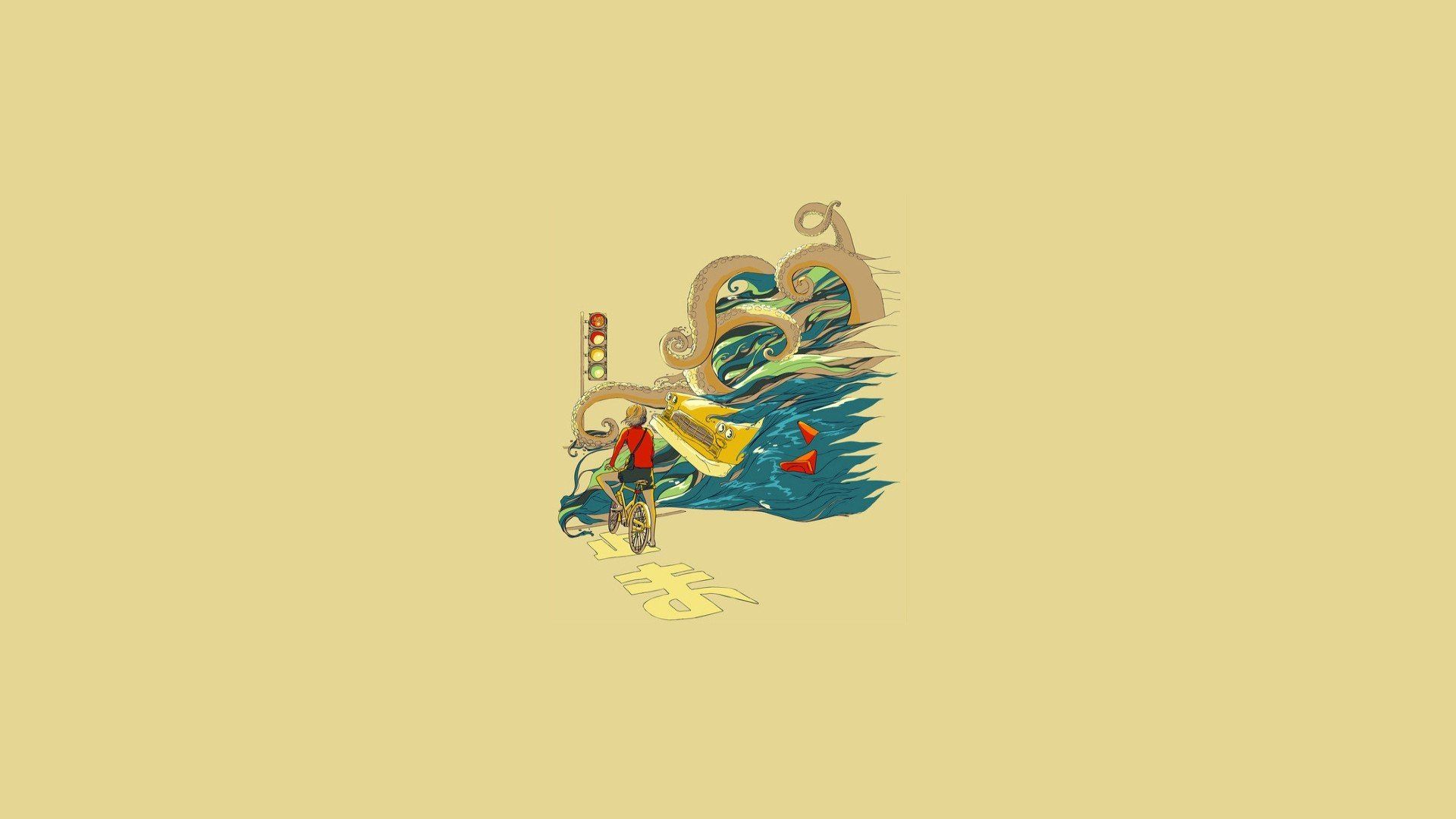 Drago giapponese minimalista sfondo beige, 1920x1080 Full HD 1080p, Desktop