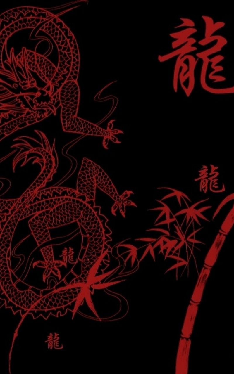 Drago rosso su nero, 800x1280 Full HD Verticale, Smartphone