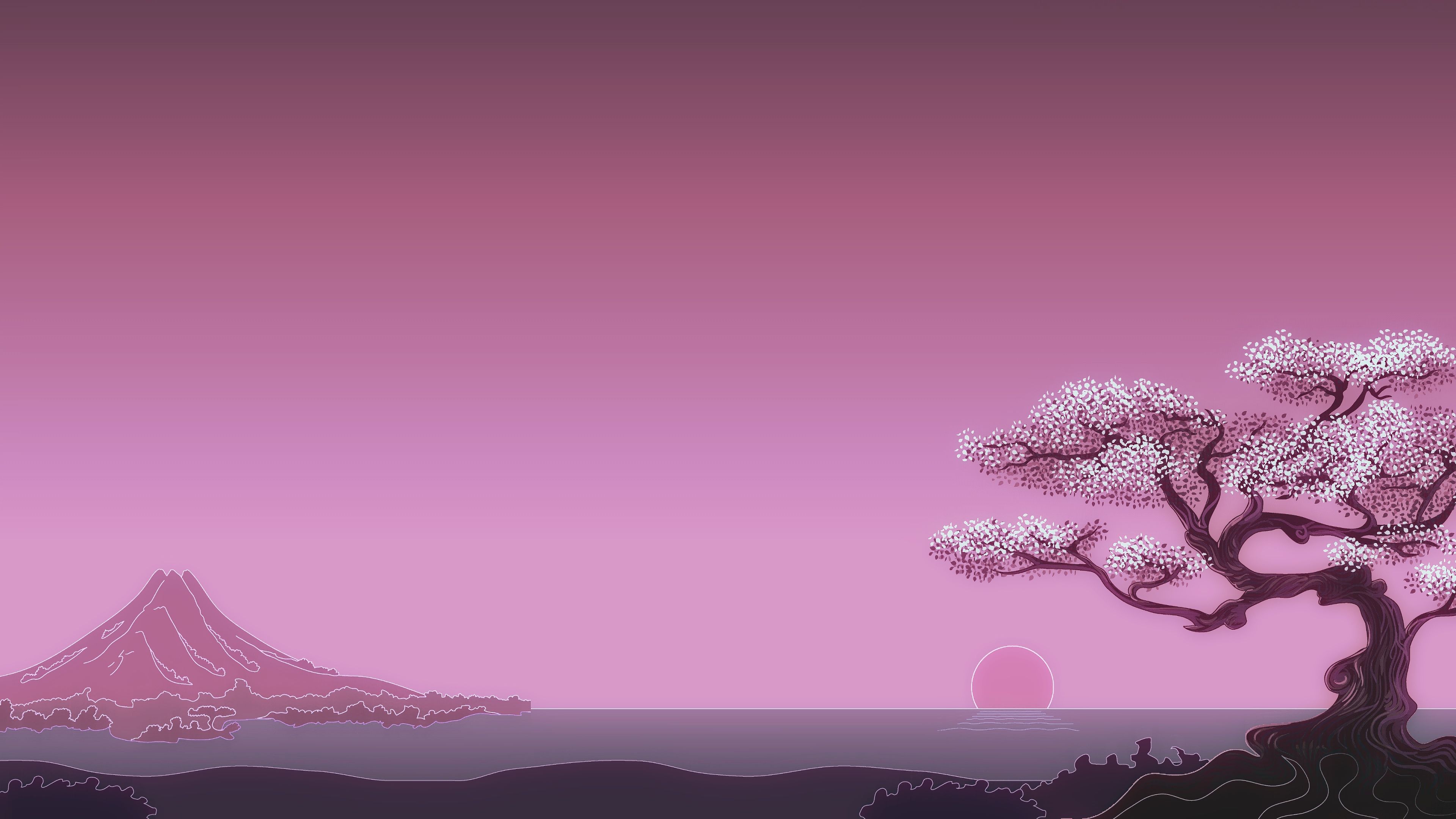 Albero sakura montagna rosa, 3840x2160 UHD, PC 4K