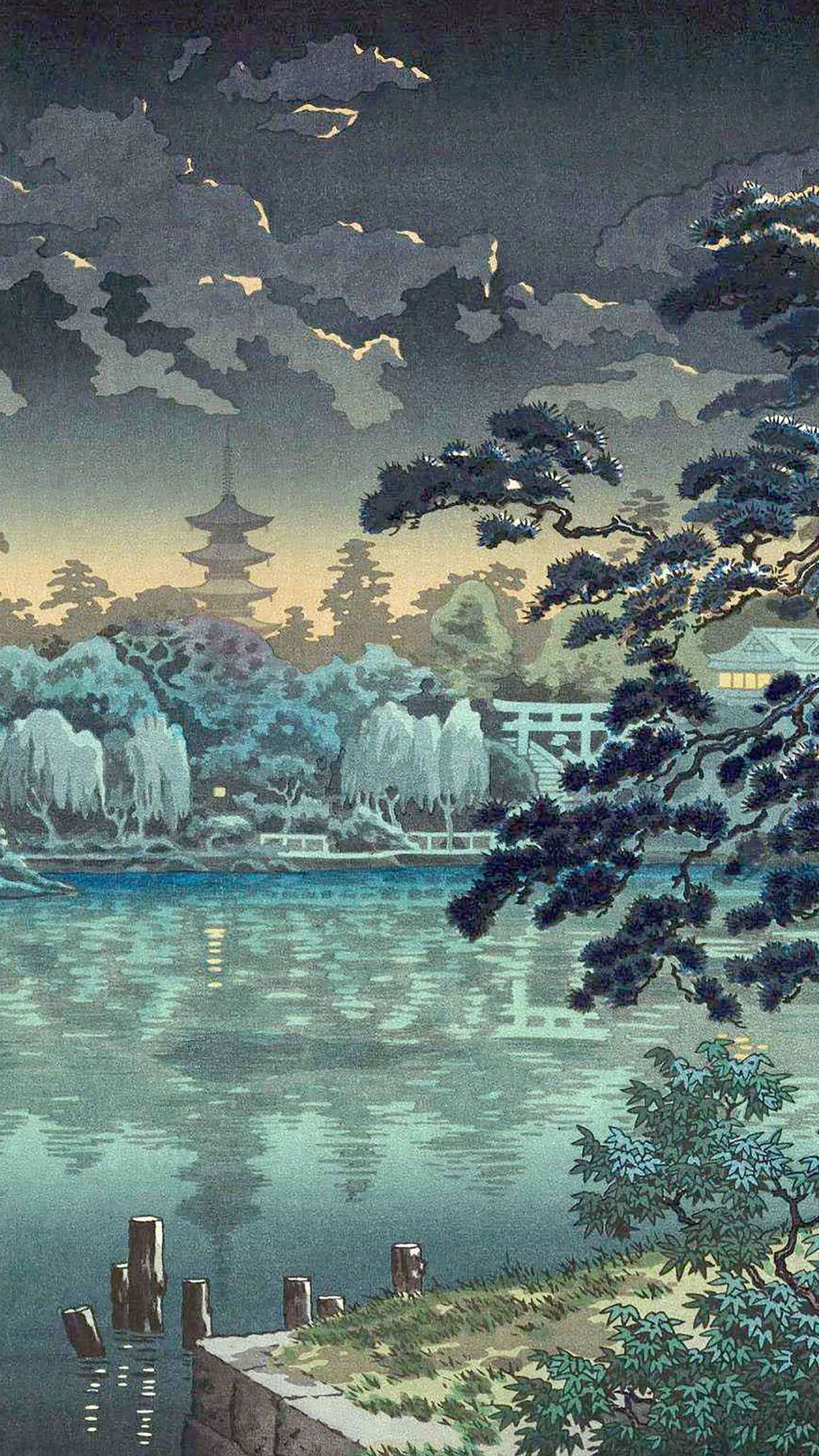 Pagoda giapponese vicino lago, 1440x2560 Full HD Verticale, Smartphone