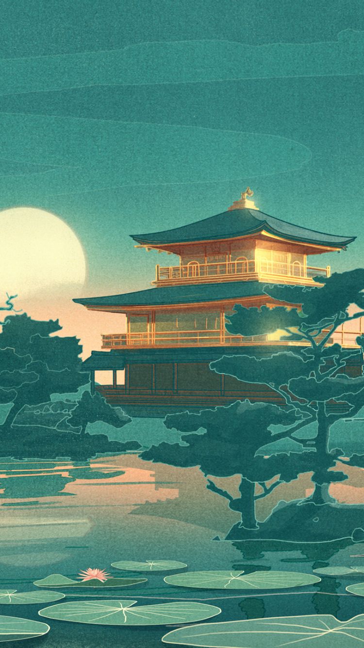 Tempio dorato Kinkaku-ji al tramonto, 750x1334 Verticale, Telefono