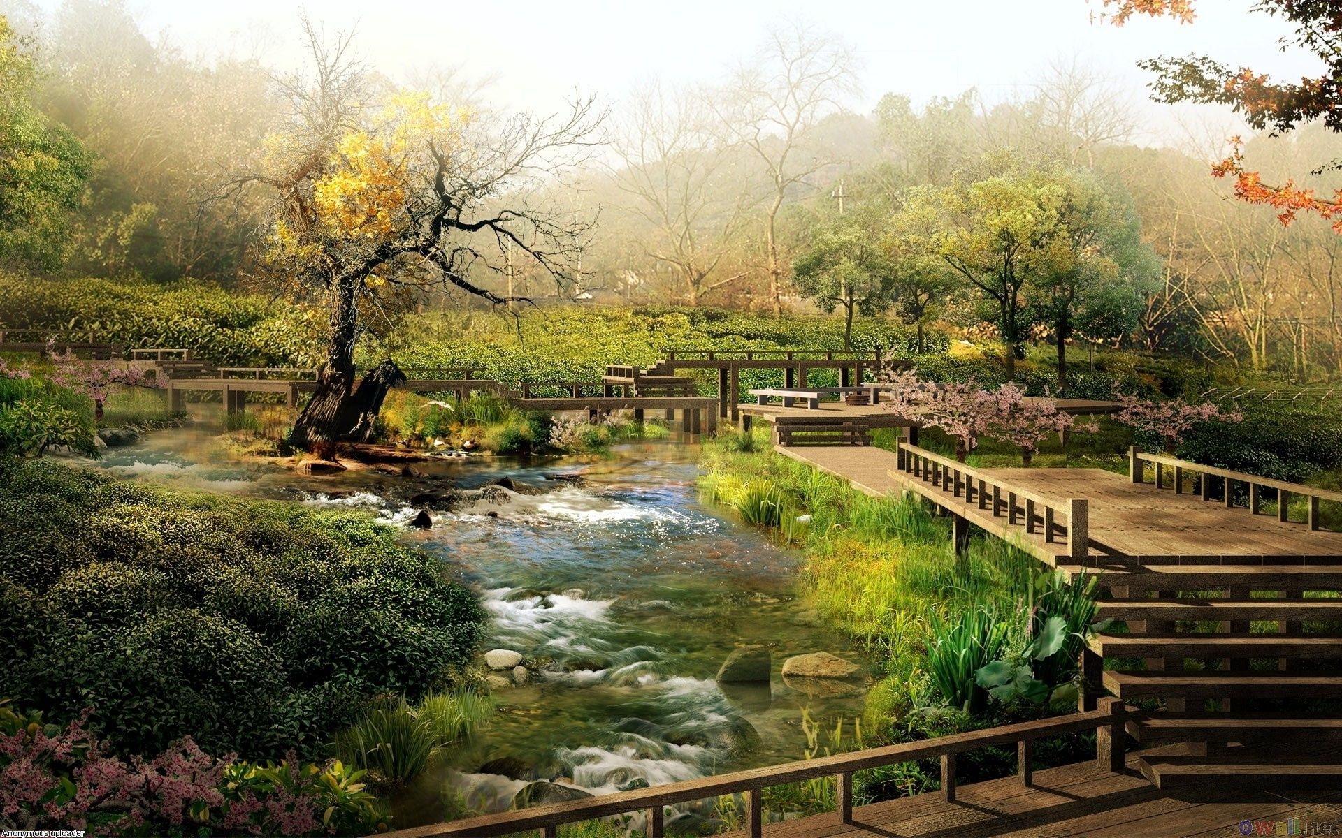 Giardino giapponese con ruscello e ponte, 1920x1200 Full HD+ WUXGA, Laptop