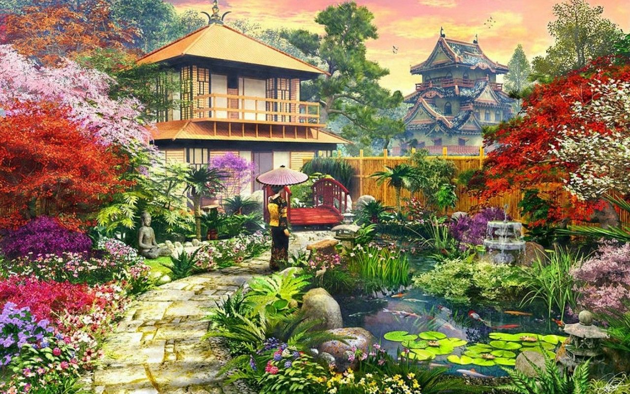 Giardino giapponese con pagoda, 1280x800 HD, Desktop