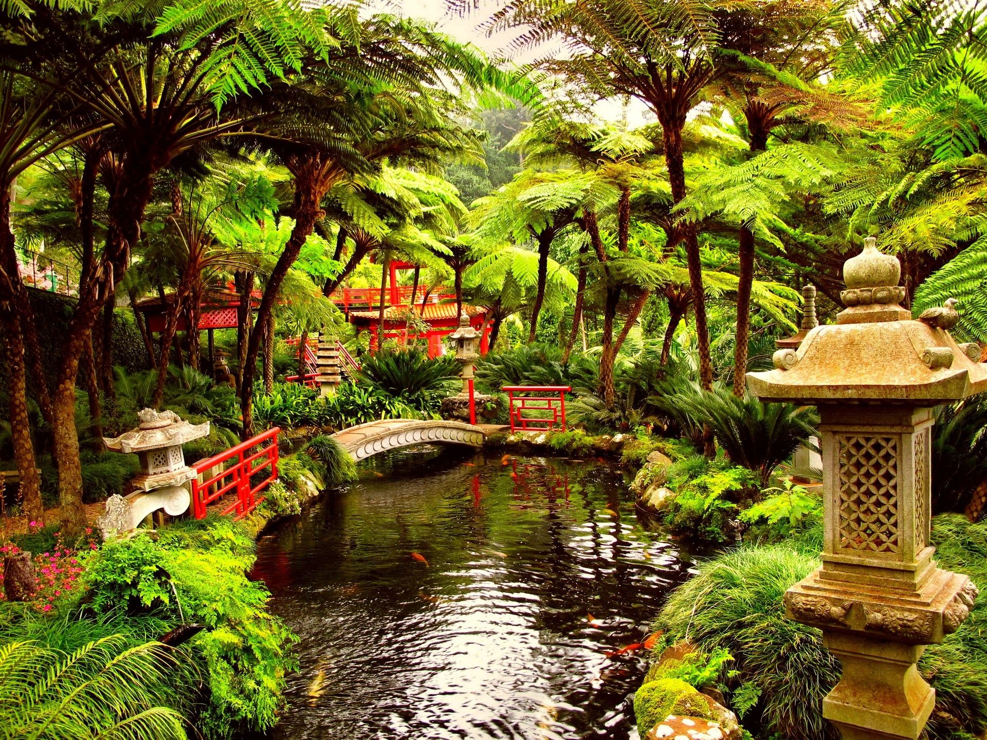 Giardino giapponese con ponte rosso, 1920x1440 Full HD+ WUXGA, Desktop