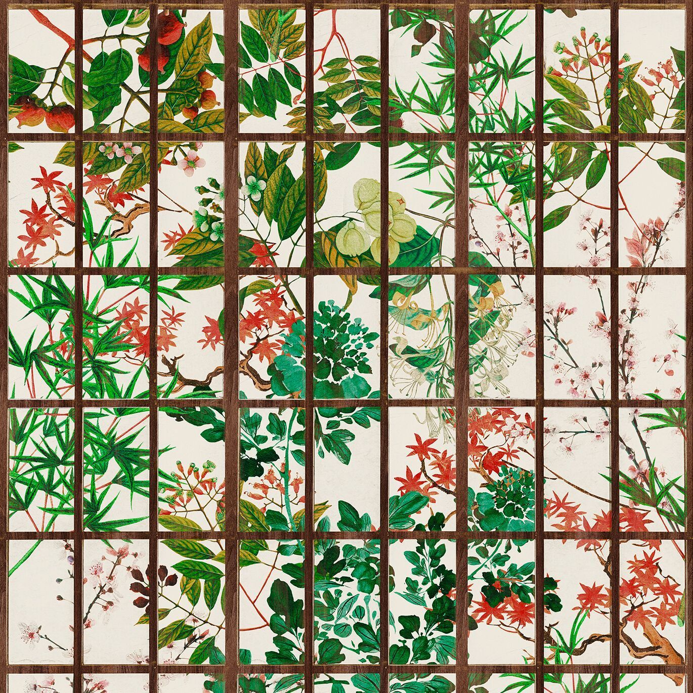 Griglia legno con foglie e fiori, 1370x1370 720p, Laptop