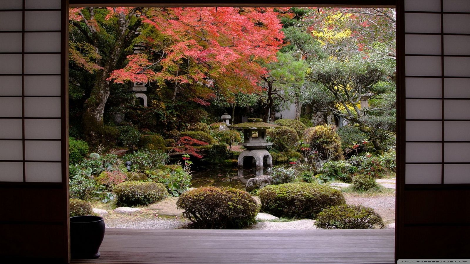 Giardino giapponese con acero rosso, 1600x900 HD, Desktop