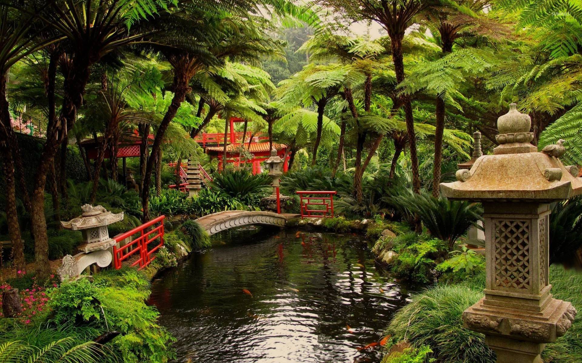 Giardino giapponese con ponte rosso, 1920x1200 Full HD+, Laptop