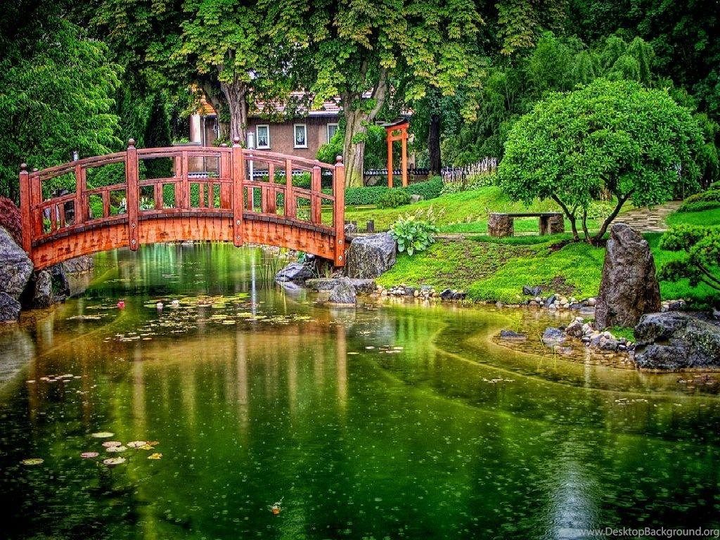 Giardino giapponese con ponte rosso, 1024x768 HD, iMac