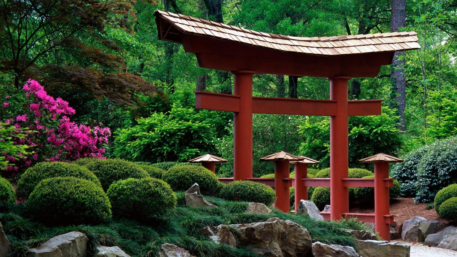 Torii rosso giardino giapponese, 1920x1080 Full HD 1080p, Laptop