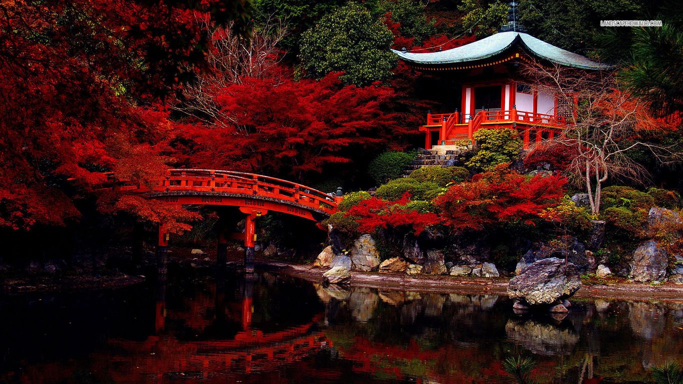 Giardino giapponese con pagoda rossa, 1366x768 HD, PC Desktop