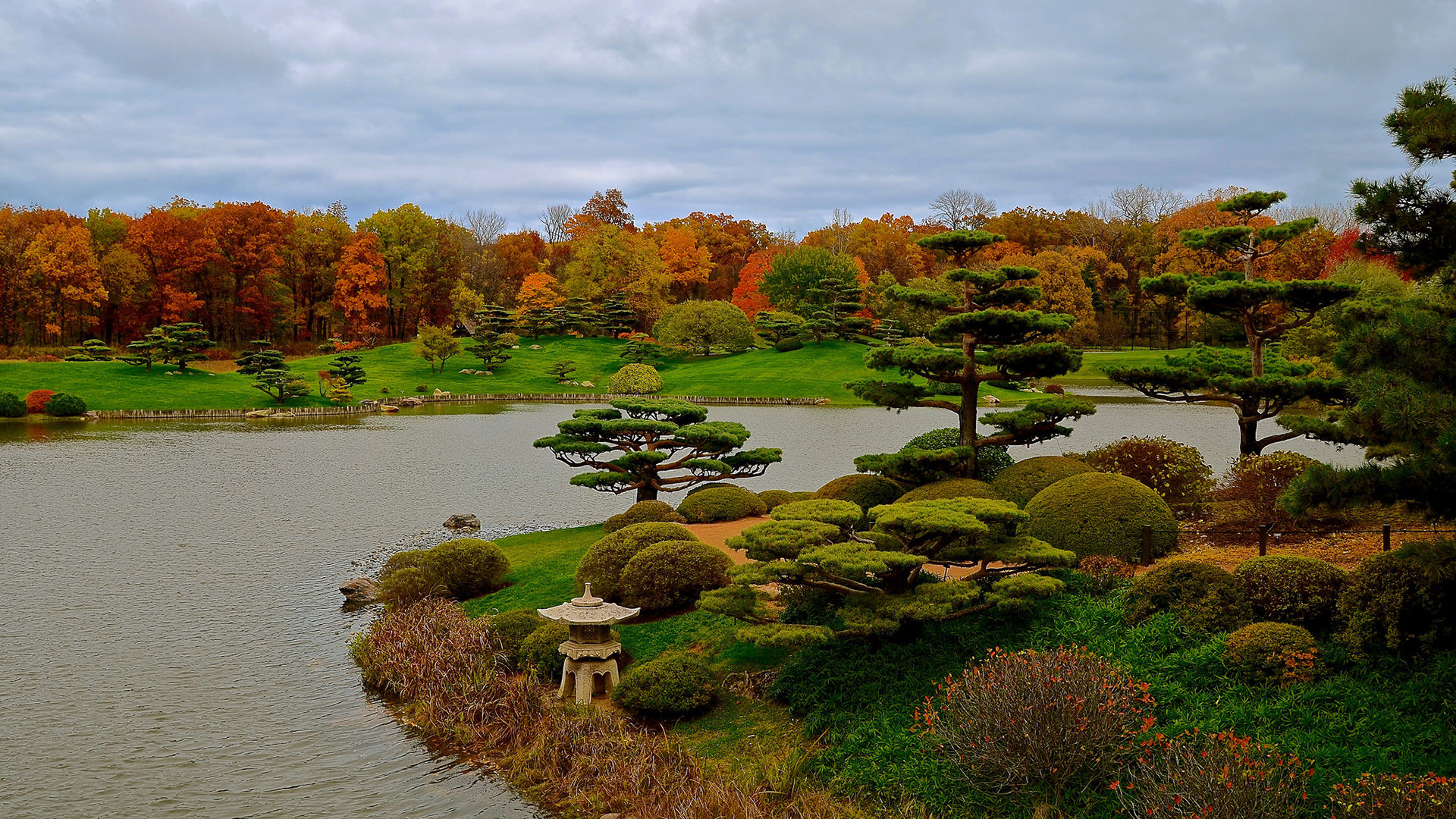 Giardino giapponese autunnale con lago, 1920x1080 Full HD 1080p, Desktop