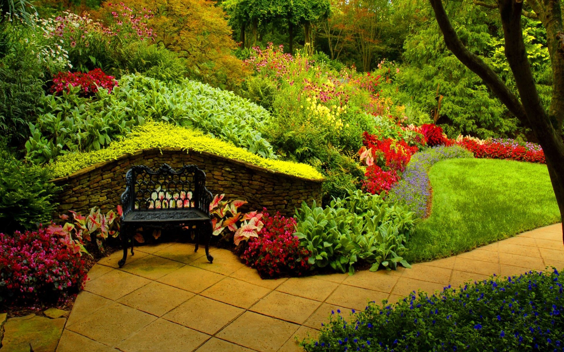 Giardino con panchina in pietra, 1920x1200 Full HD+ WUXGA, Laptop