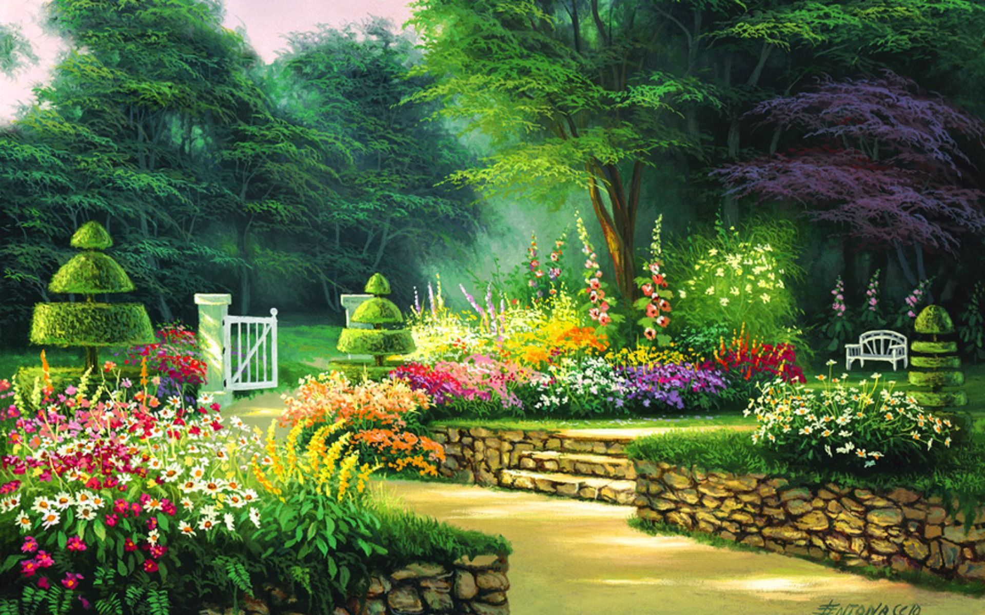 Giardino dipinto con fiori colorati, 1920x1200 WUXGA, Desktop