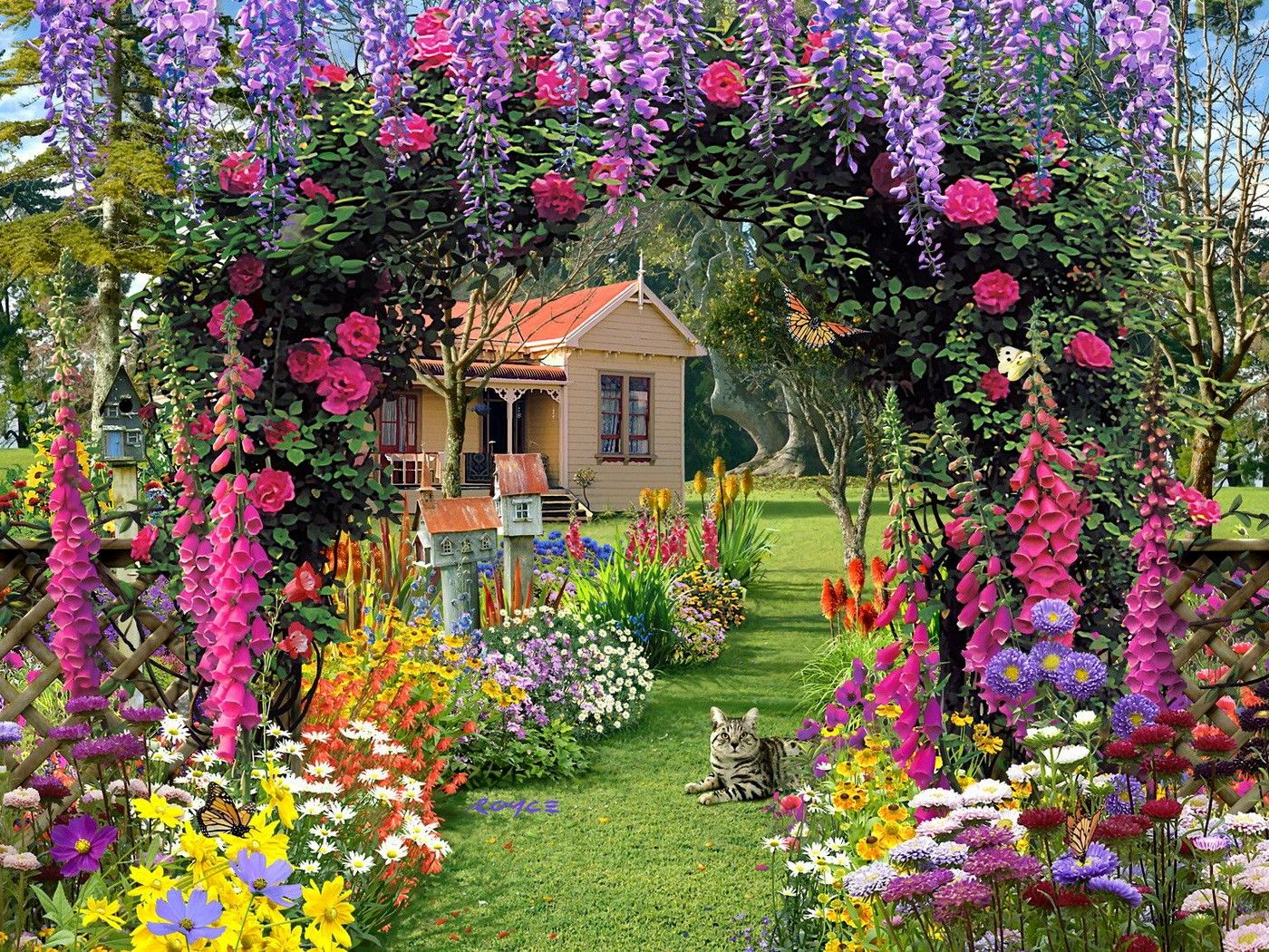 Giardino fiorito con casetta, 1400x1050 HD, HP Laptop